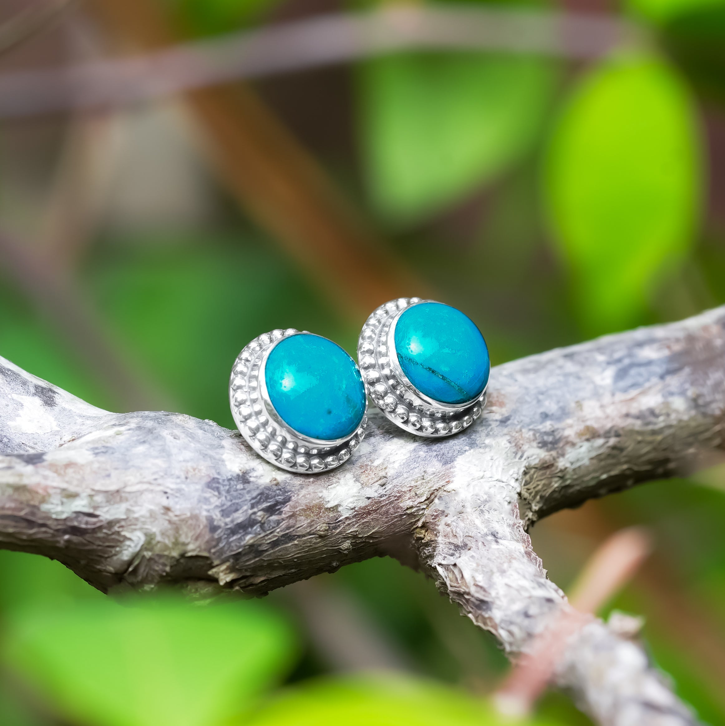 Starborn 8 mm Gemstones with Balinese Silverwork Post Style Earring in Sterling Silver