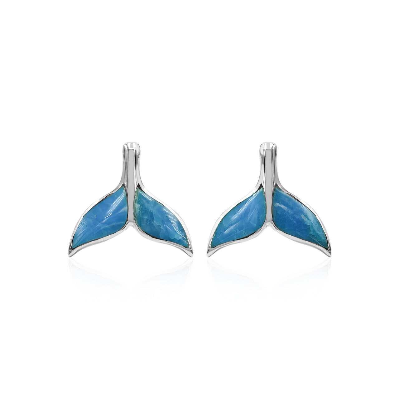 Starborn Whale Tail Gemstone Inlay Post Earrings in Sterling Silver - Extra Small