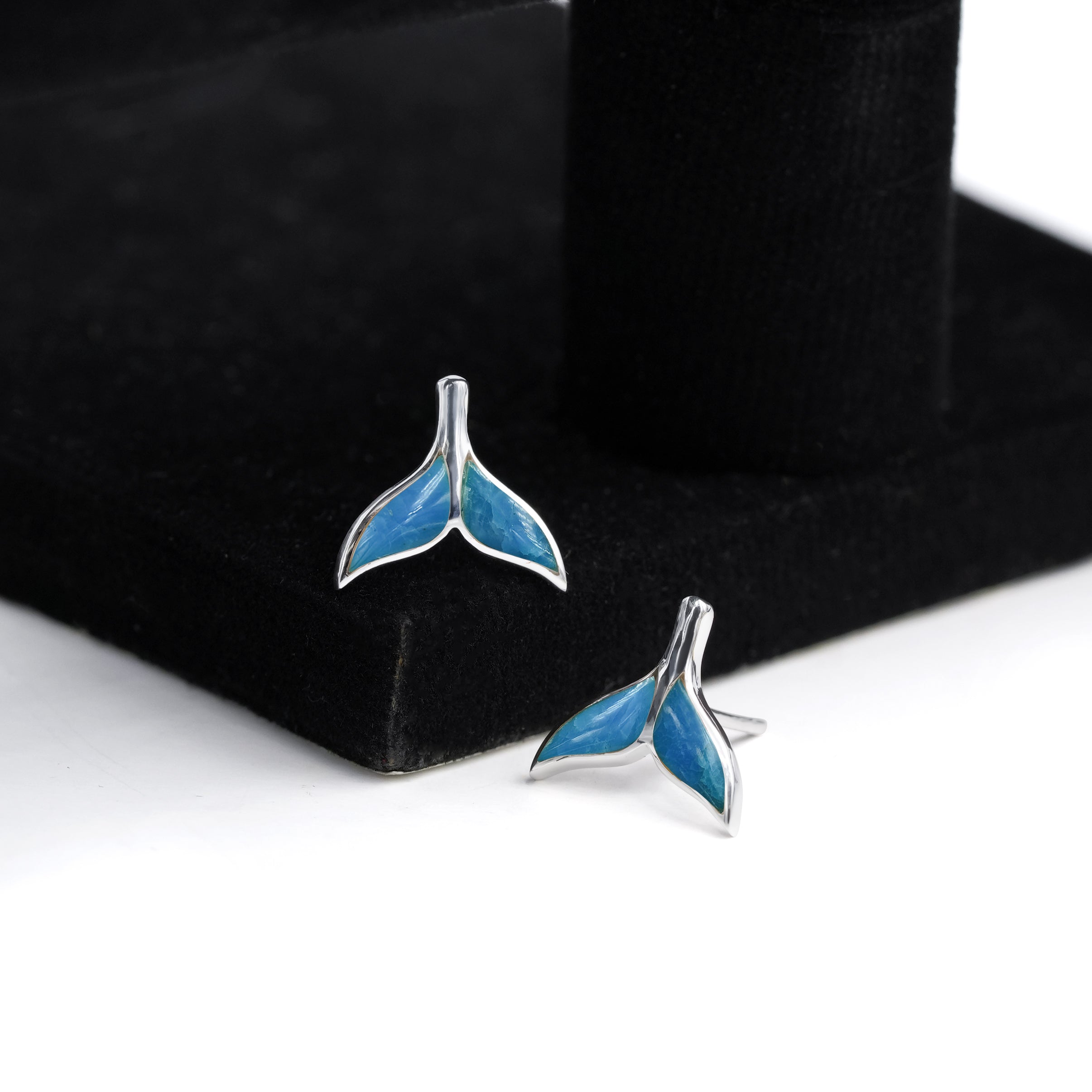 Starborn Whale Tail Gemstone Inlay Post Earrings in Sterling Silver - Extra Small