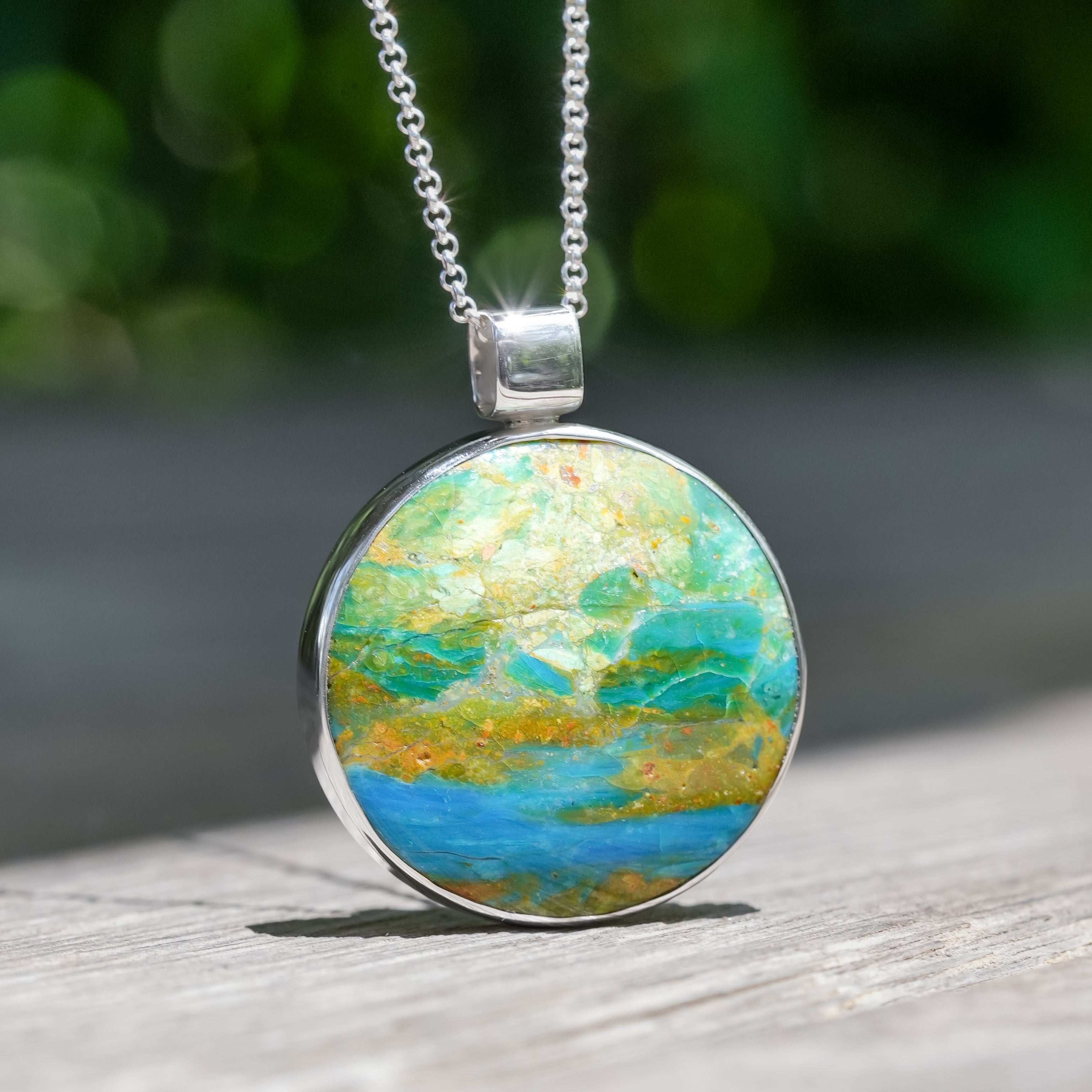 Starborn Peruvian Blue Opal Medallion Pendant in Sterling Silver