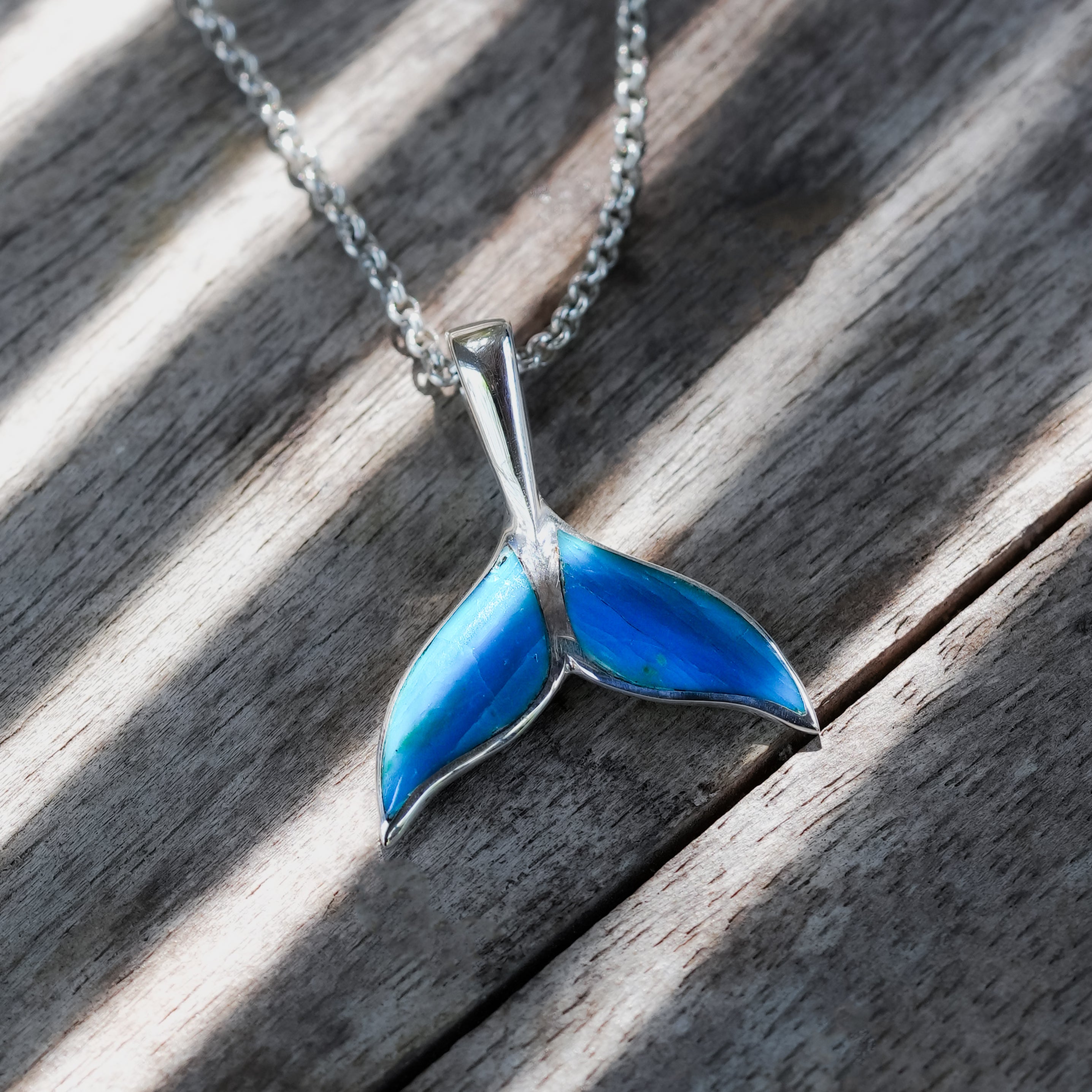 Starborn Peruvian Blue Opal Whale Tail Pendant in Sterling Silver