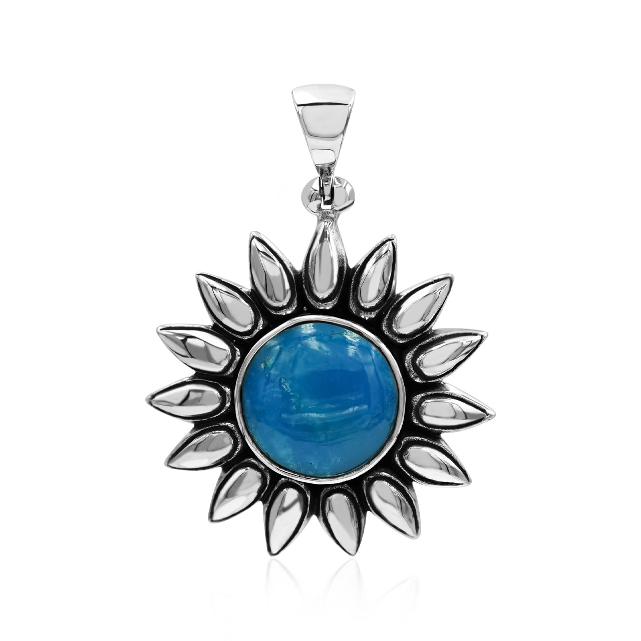 Starborn Peruvian Blue Opal Sunflower Pendant in Fine Sterling Silver