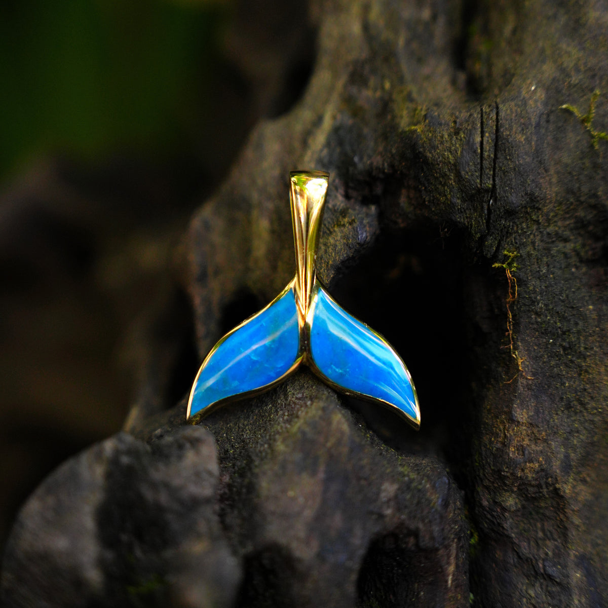 Starborn Peruvian Blue Opal Whale Tail Pendant in Sterling Silver