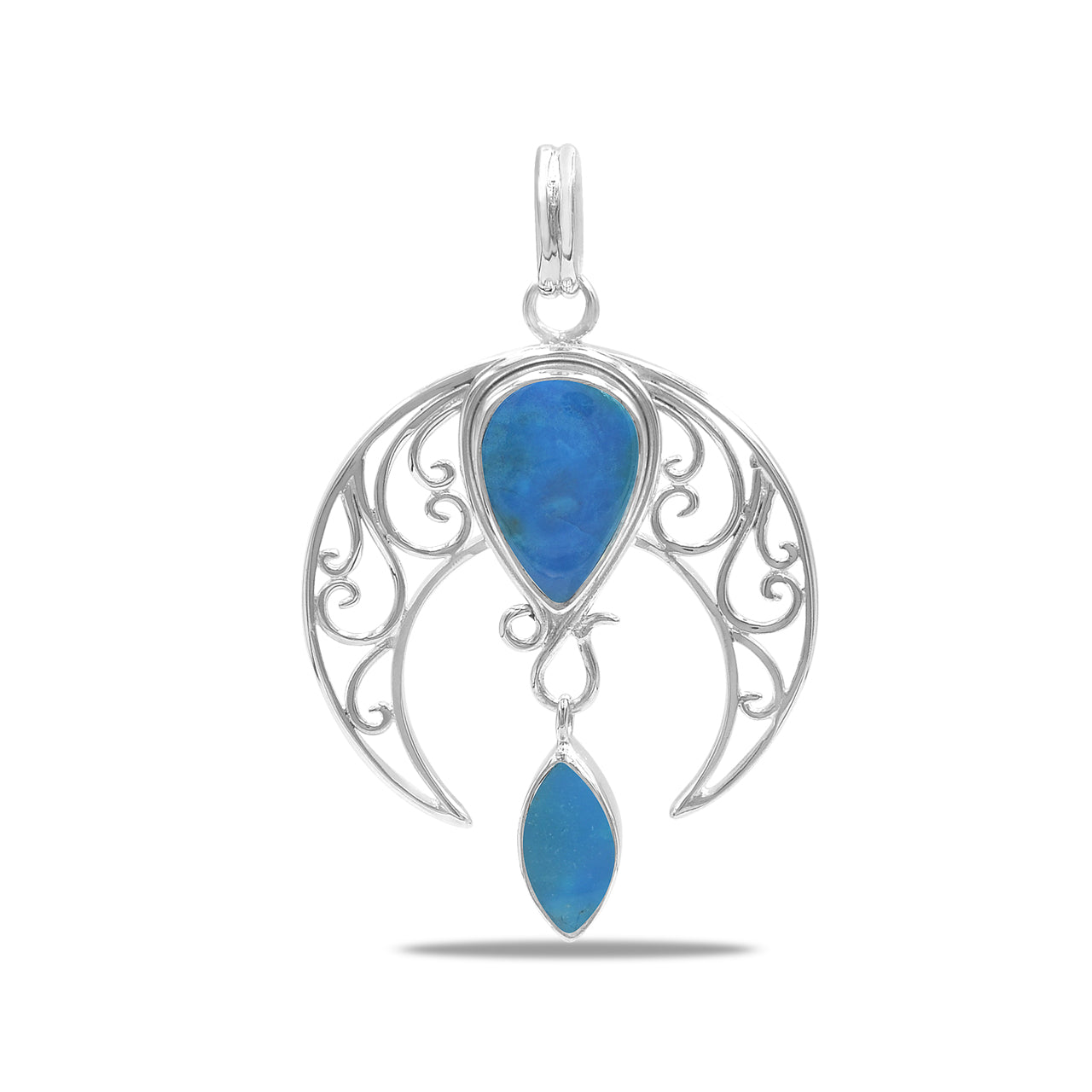 Starborn Peruvian Blue Opal Celestial Pendant and Earring Set in Sterling Silver