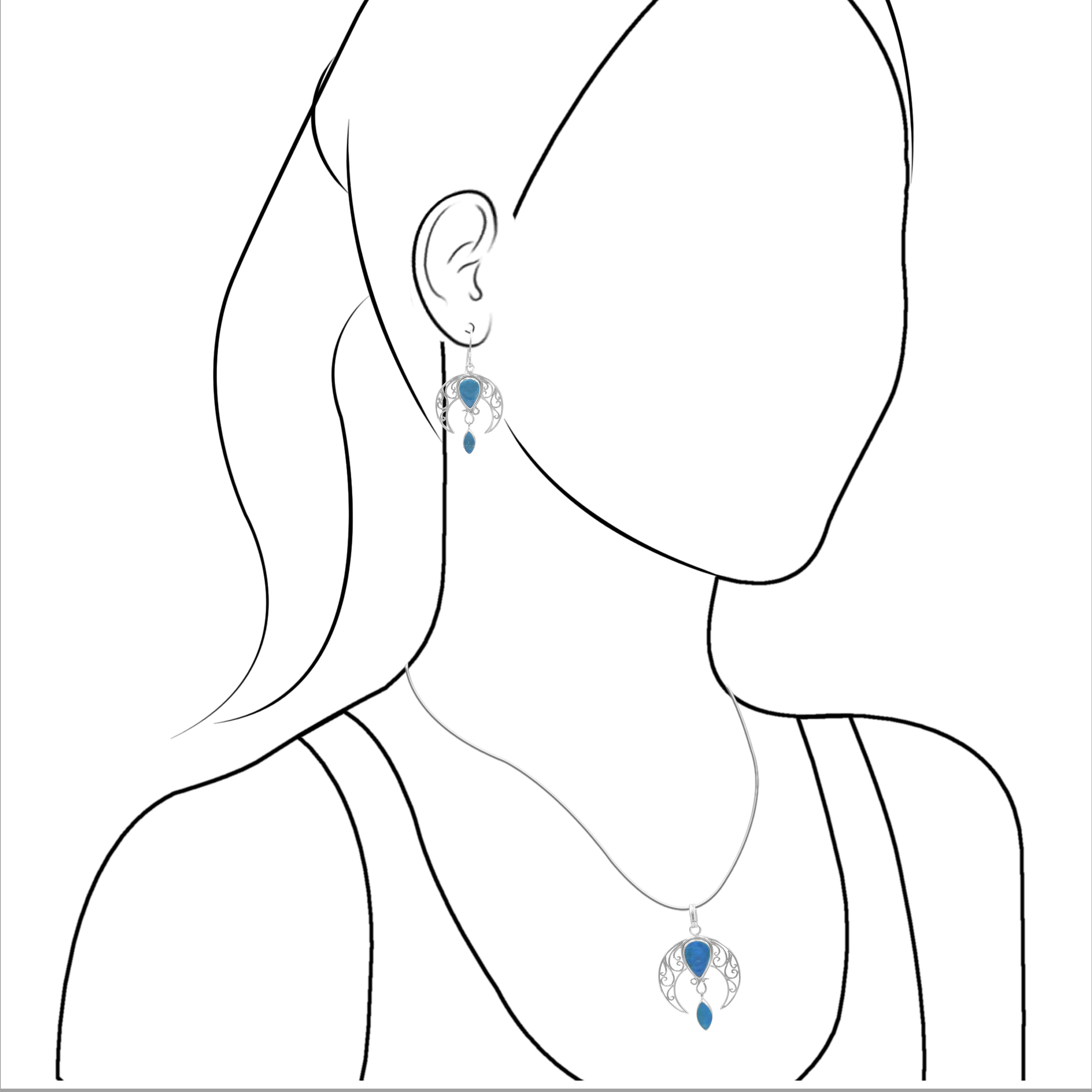Starborn Peruvian Blue Opal Celestial Pendant and Earring Set in Sterling Silver