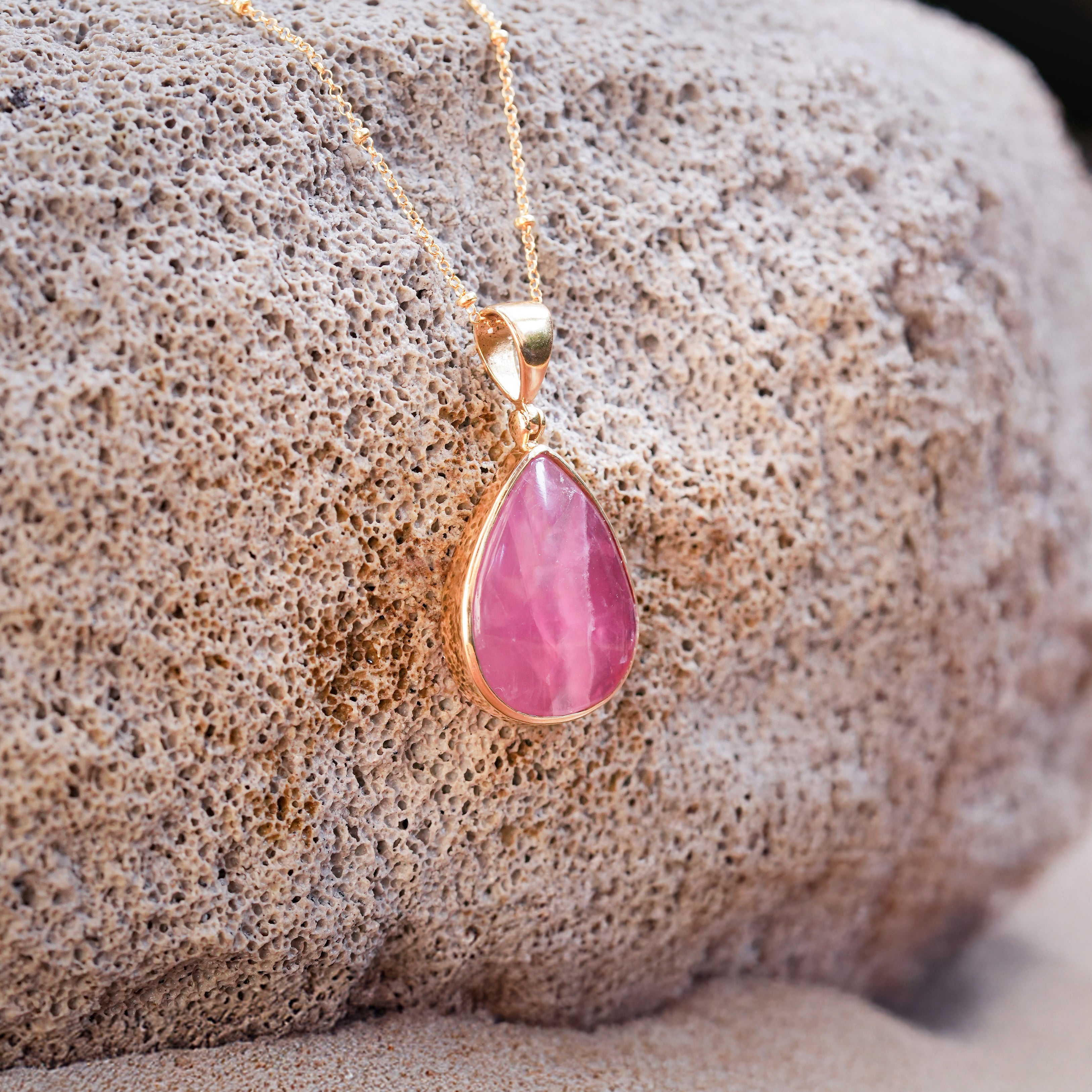 Starborn Pink Cobalto Calcite Pear Cabochon Pendant