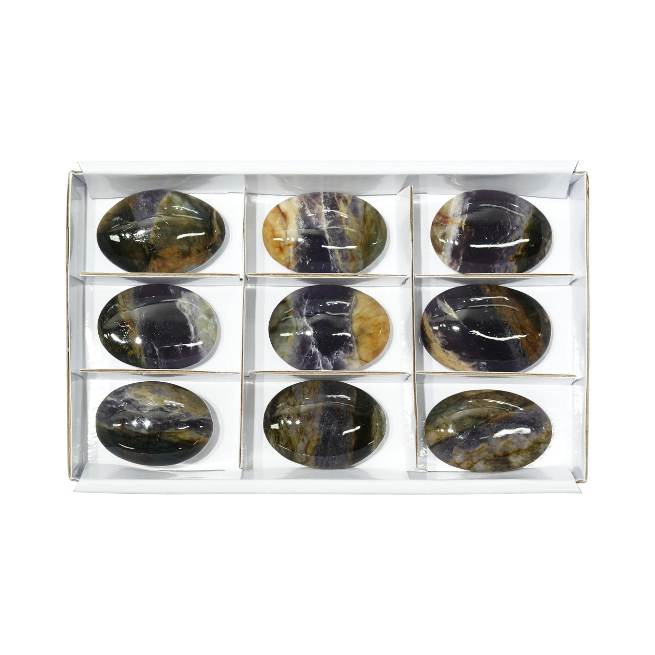 Palm Stone plana de calcedonia morada Starborn 300 - 9 piezas