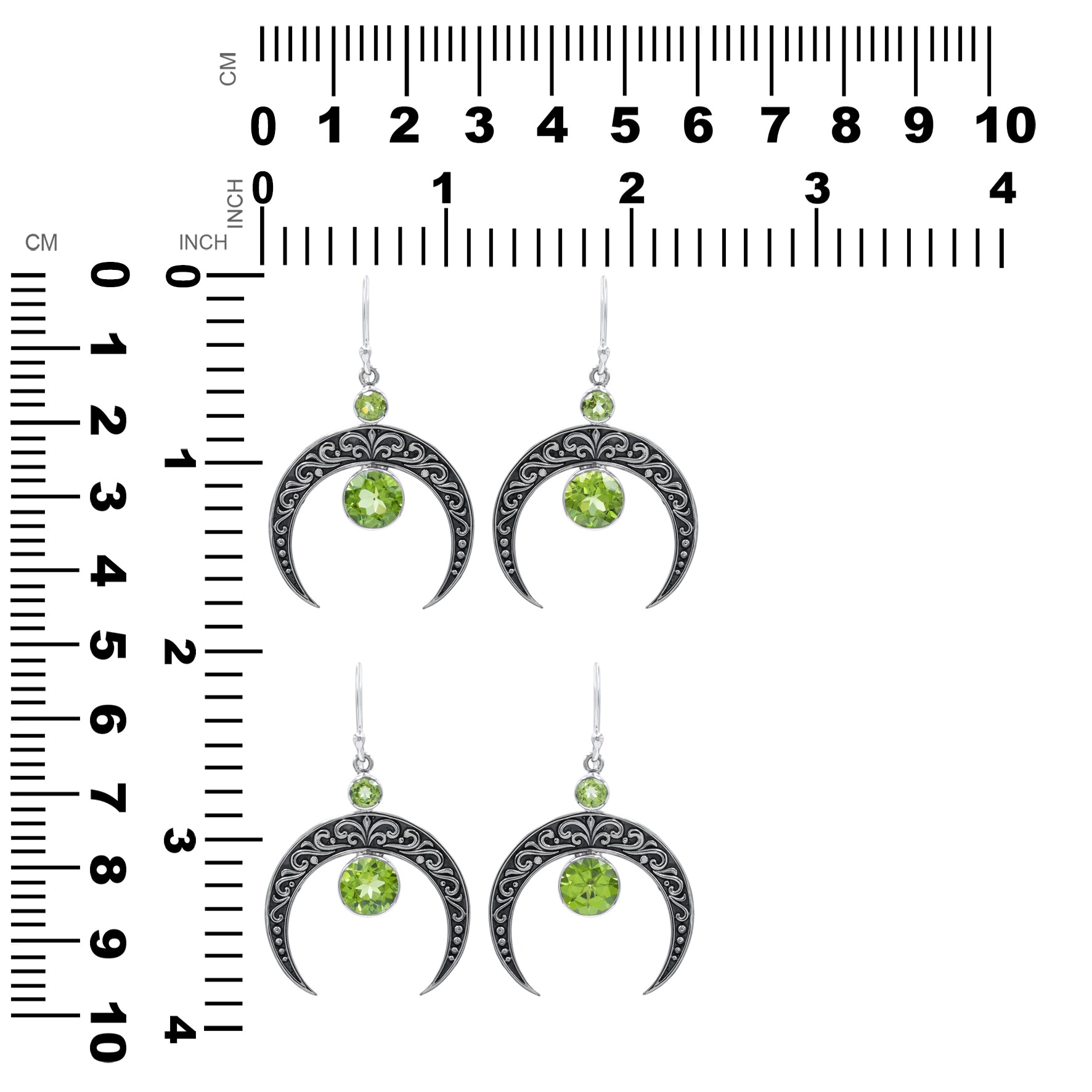 Starborn Crescent Moon Filigree with Round Faceted Gemstone Dangle Earrings in Sterling Silver