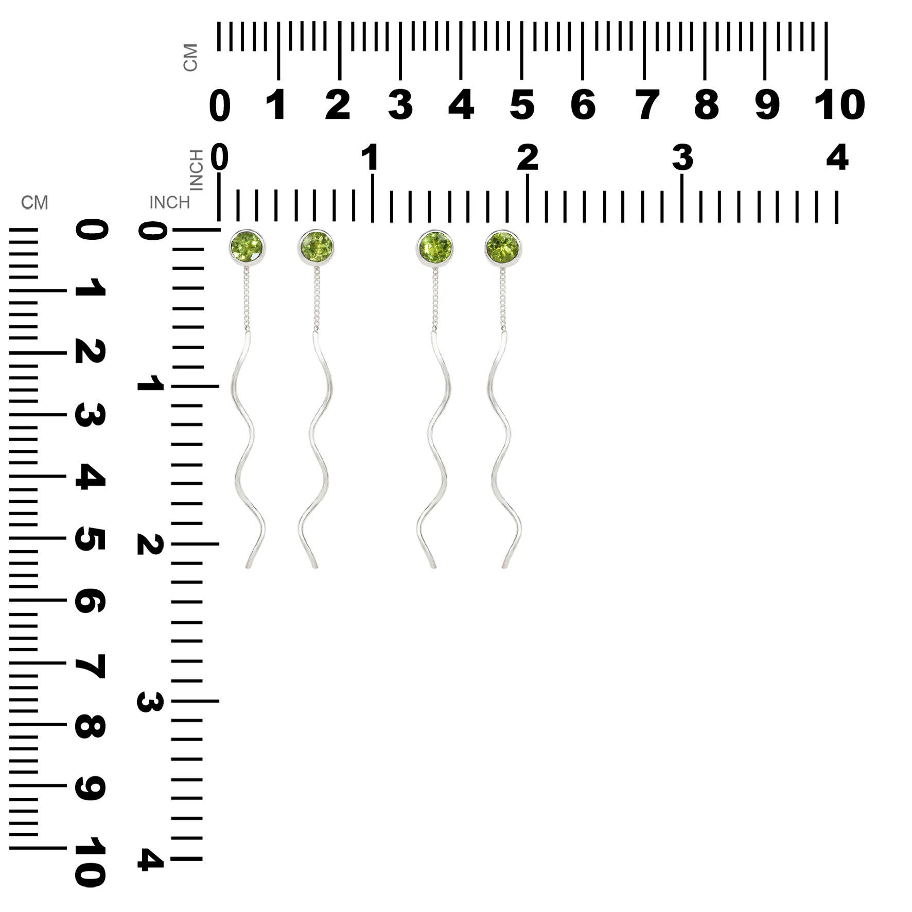 Starborn Faceted Peridot Stud Earrings with Flowing Curled Wire Drop in Sterling Silver