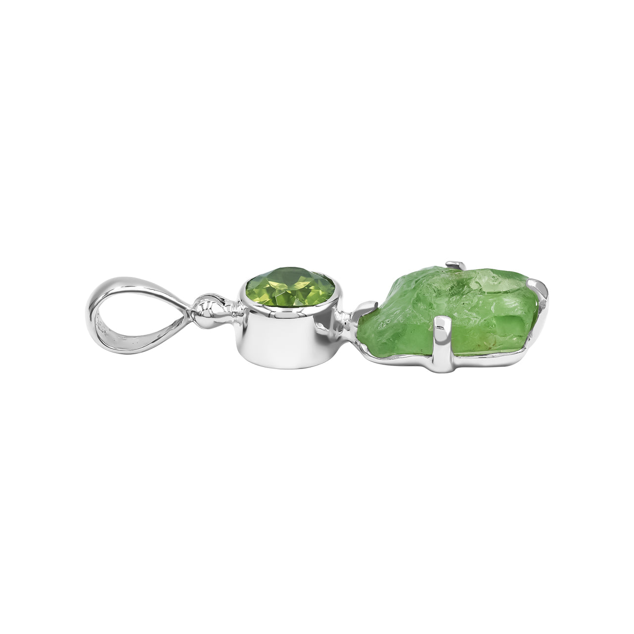 Starborn Peridot Gemstone & Rough Dangle Pendant in Sterling Silver