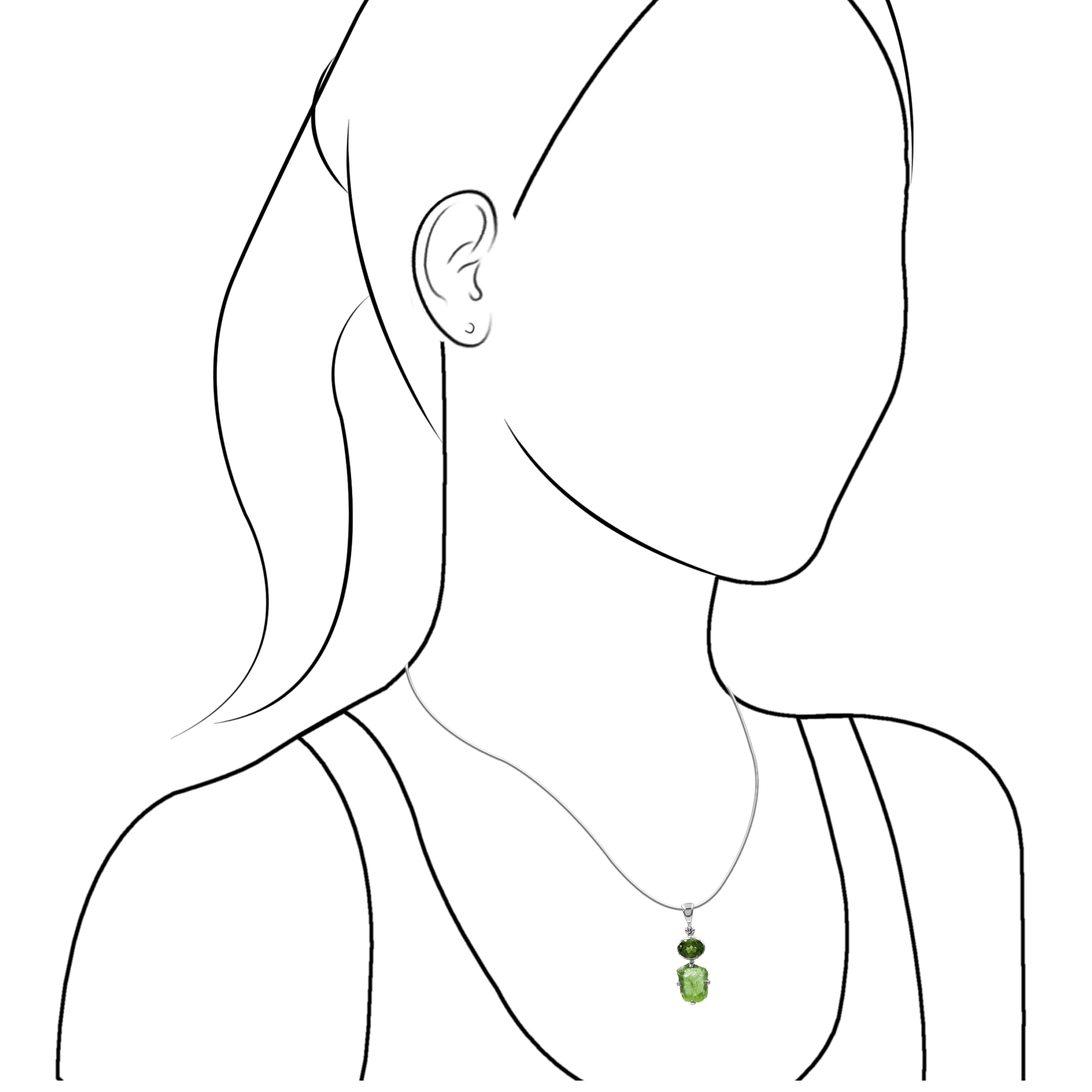 Starborn Peridot Gemstone & Rough Dangle Pendant in Sterling Silver
