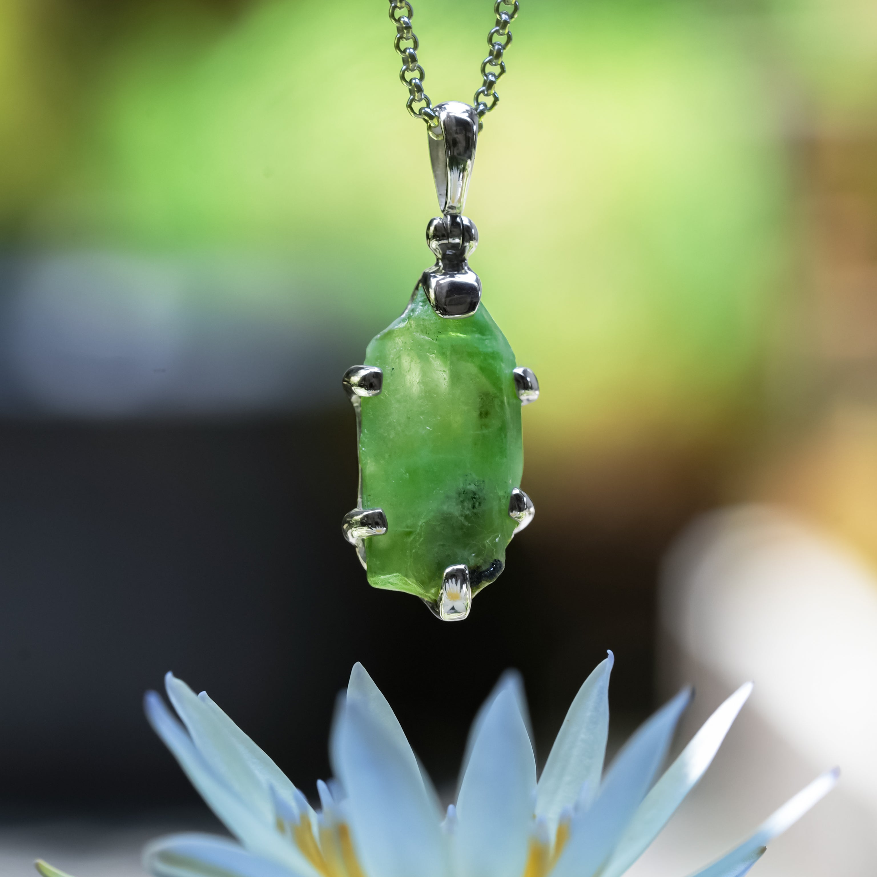 Starborn Natural Peridot Crystal Pendant in Fine Sterling Silver