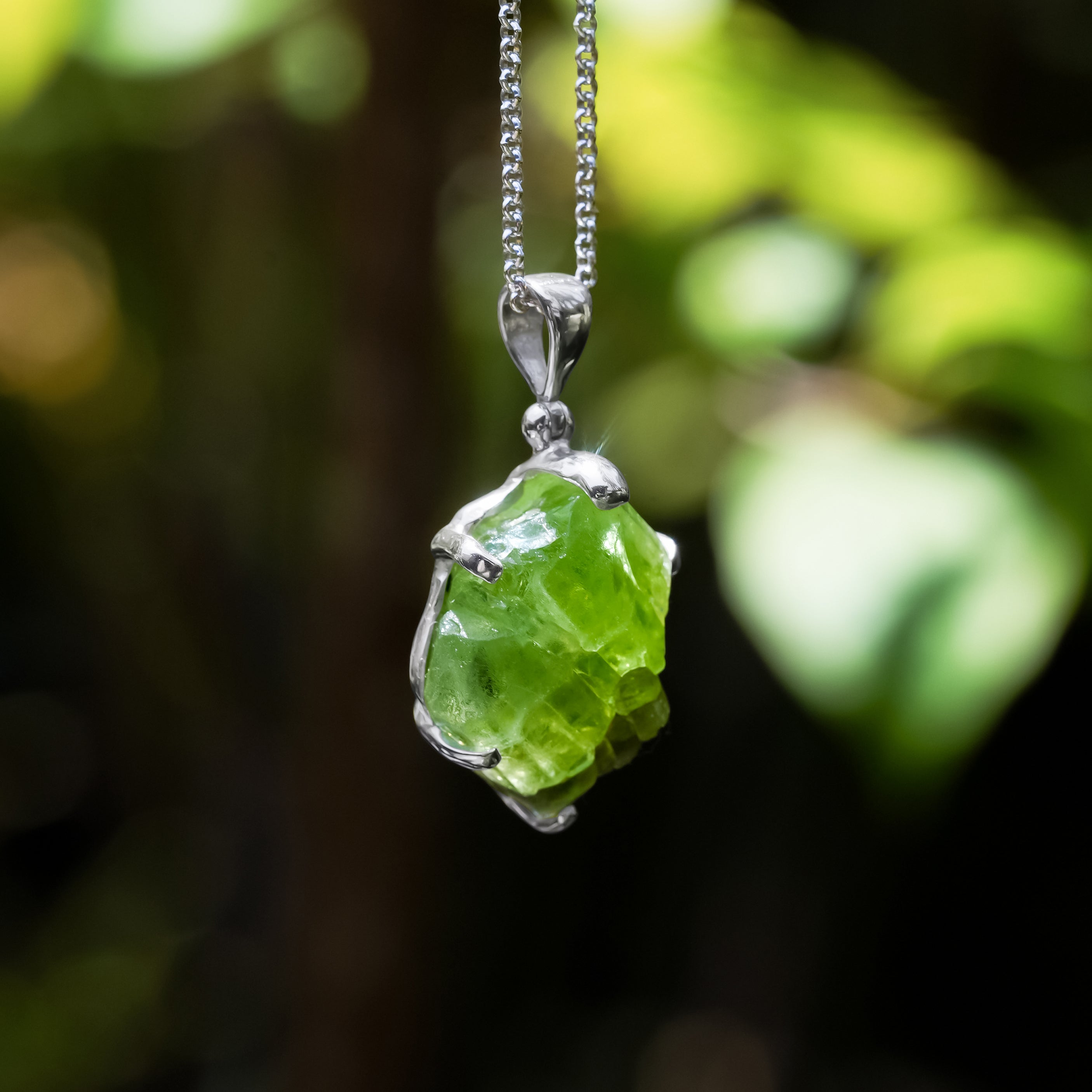 Starborn Peridot Crystal Prong Set Pendant in Sterling Silver