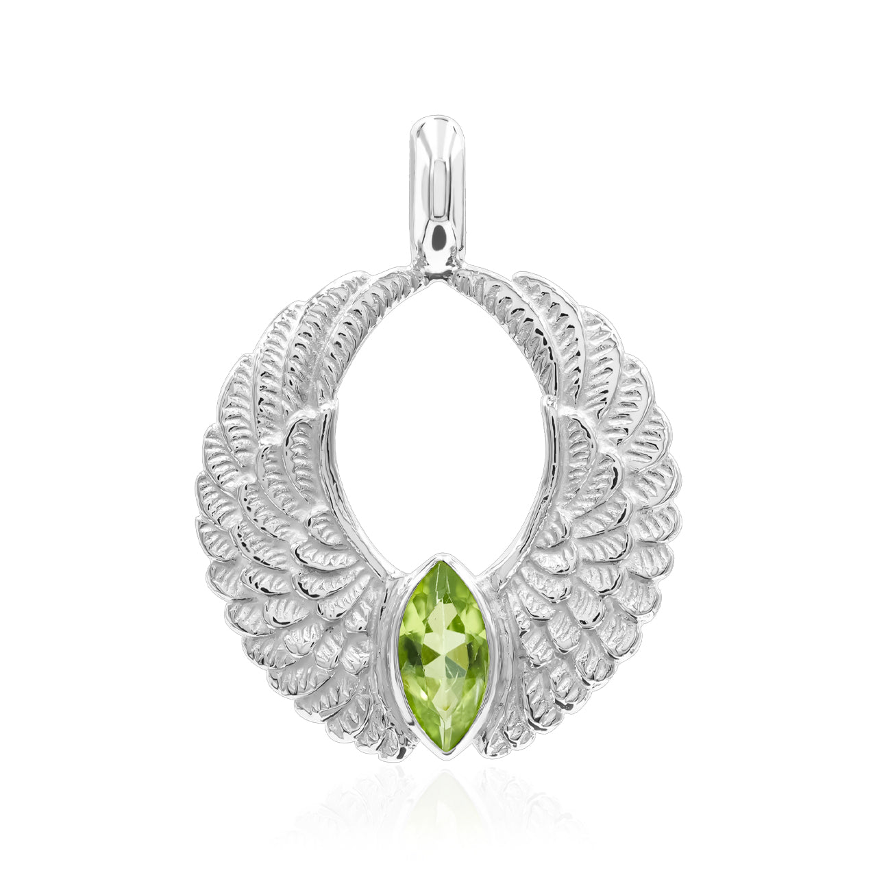 Starborn Angel Wings Pendant with Marquise Peridot in Sterling Silver