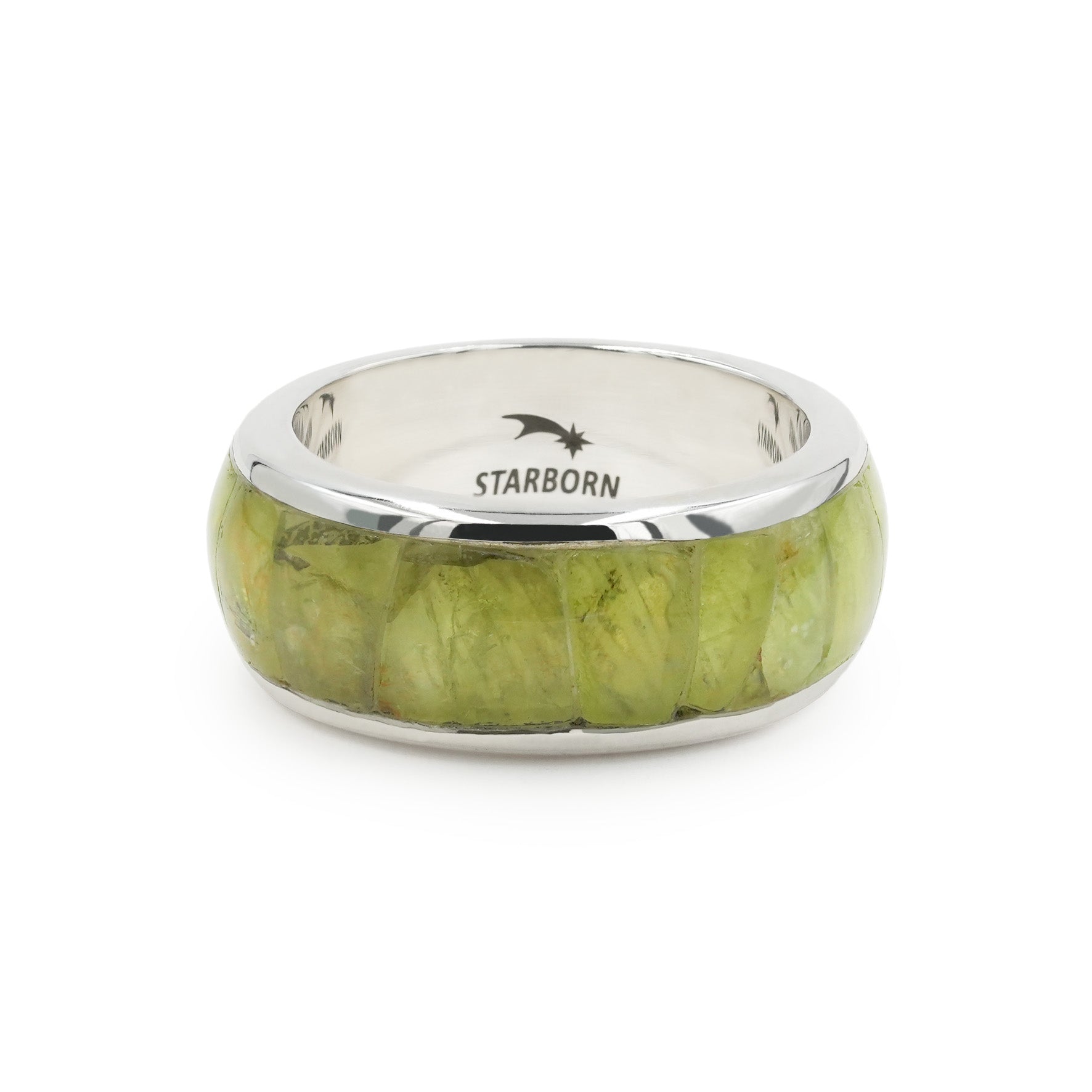 Starborn Peridot Inlay Channel Style Ring in Fine Sterling Silver