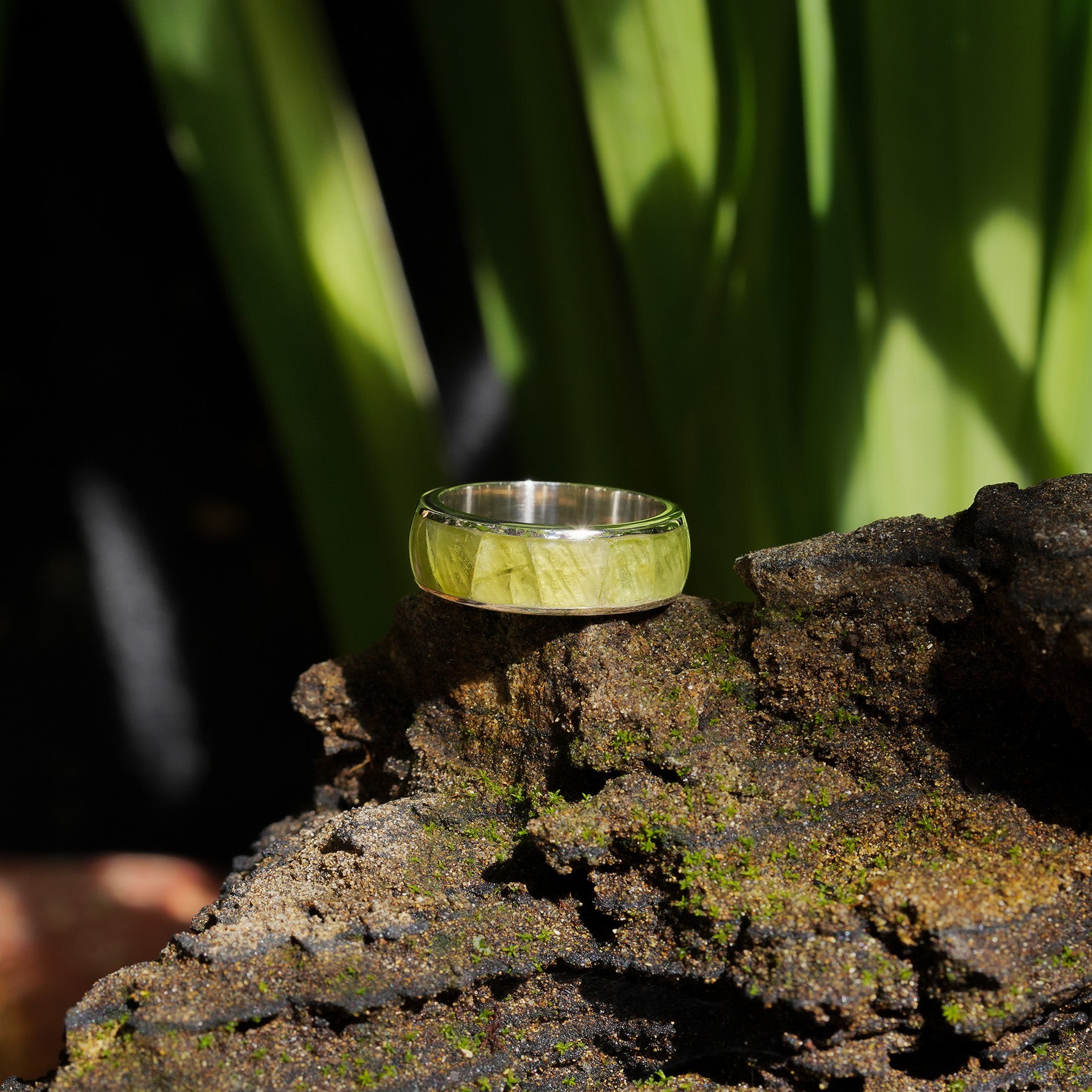 Starborn Peridot Inlay Channel Style Ring in Fine Sterling Silver