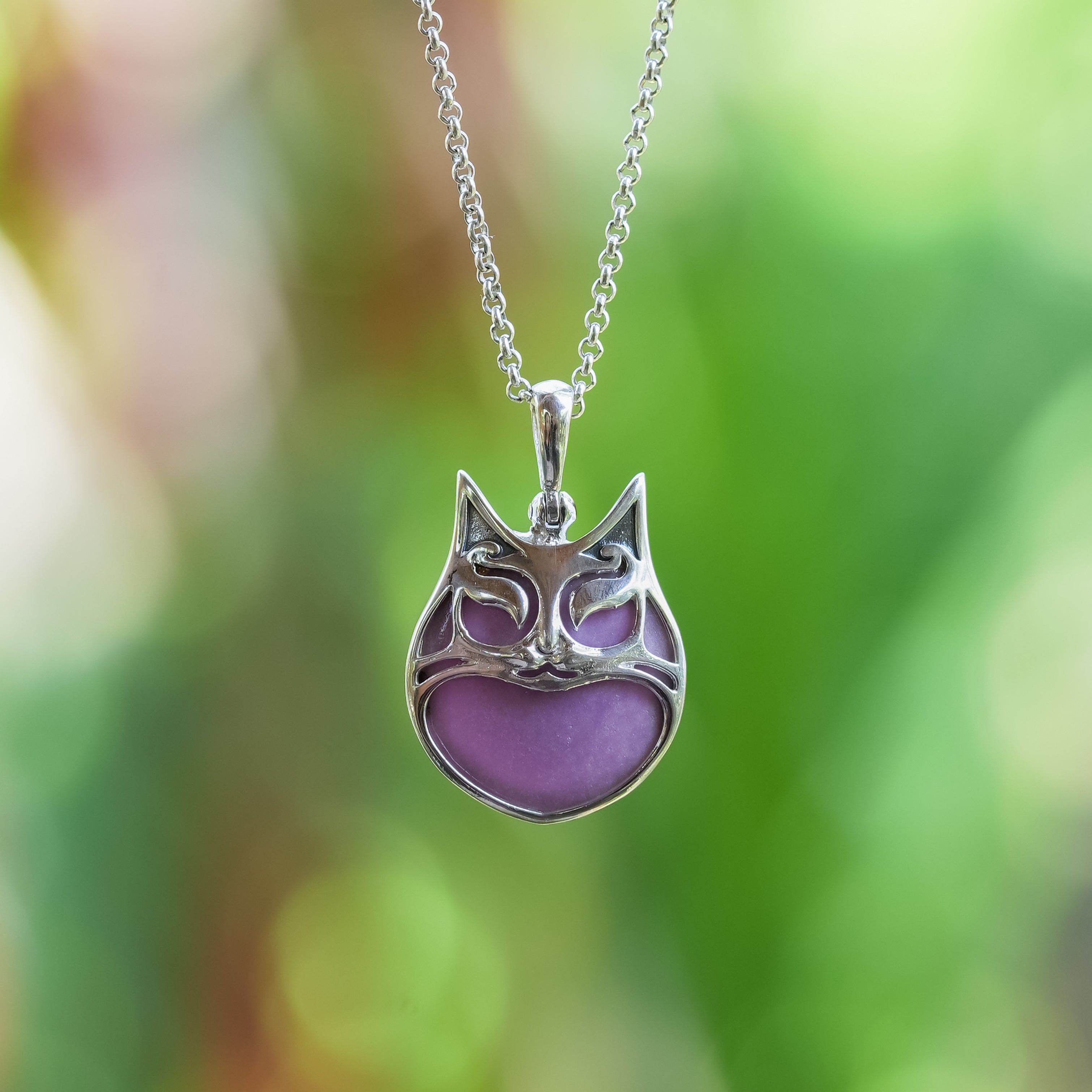 Starborn Gemstones within Cat Mask Pendant in Sterling Silver