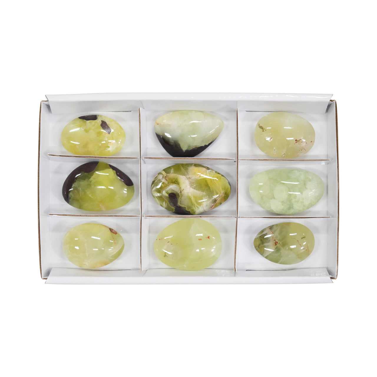 Piedras de palma irregulares de prehnita Starborn 350 gramos - 9 piezas