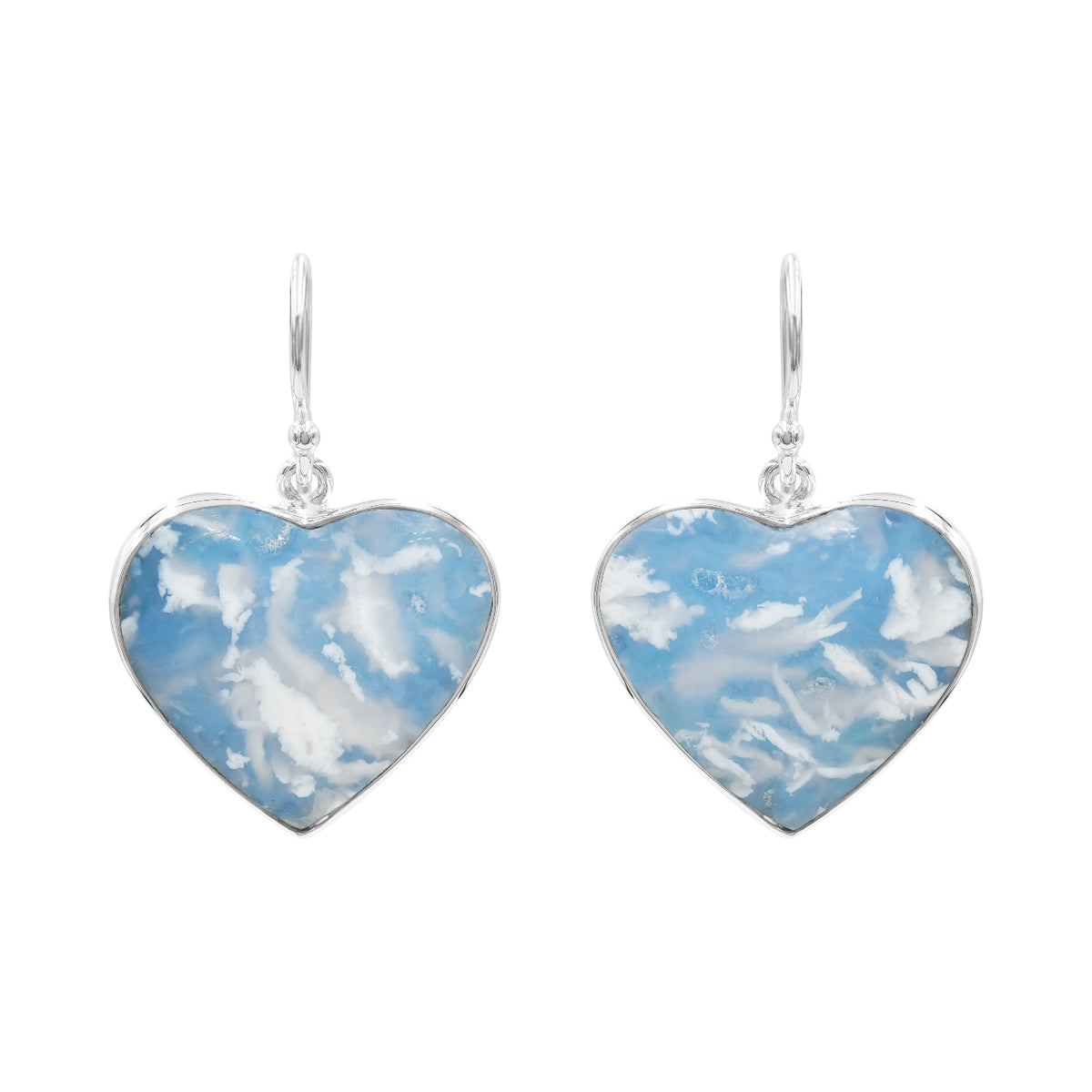 Starborn Plume Agate Aura Triplet Heart Earrings in Sterling Silver