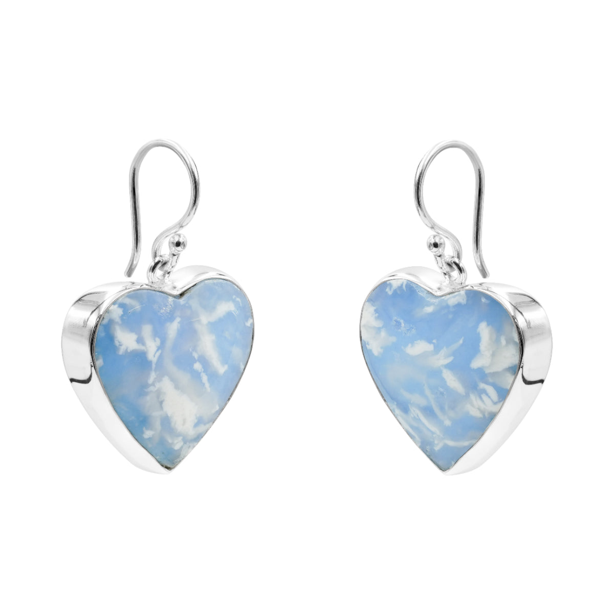 Starborn Plume Agate Aura Triplet Heart Earrings in Sterling Silver
