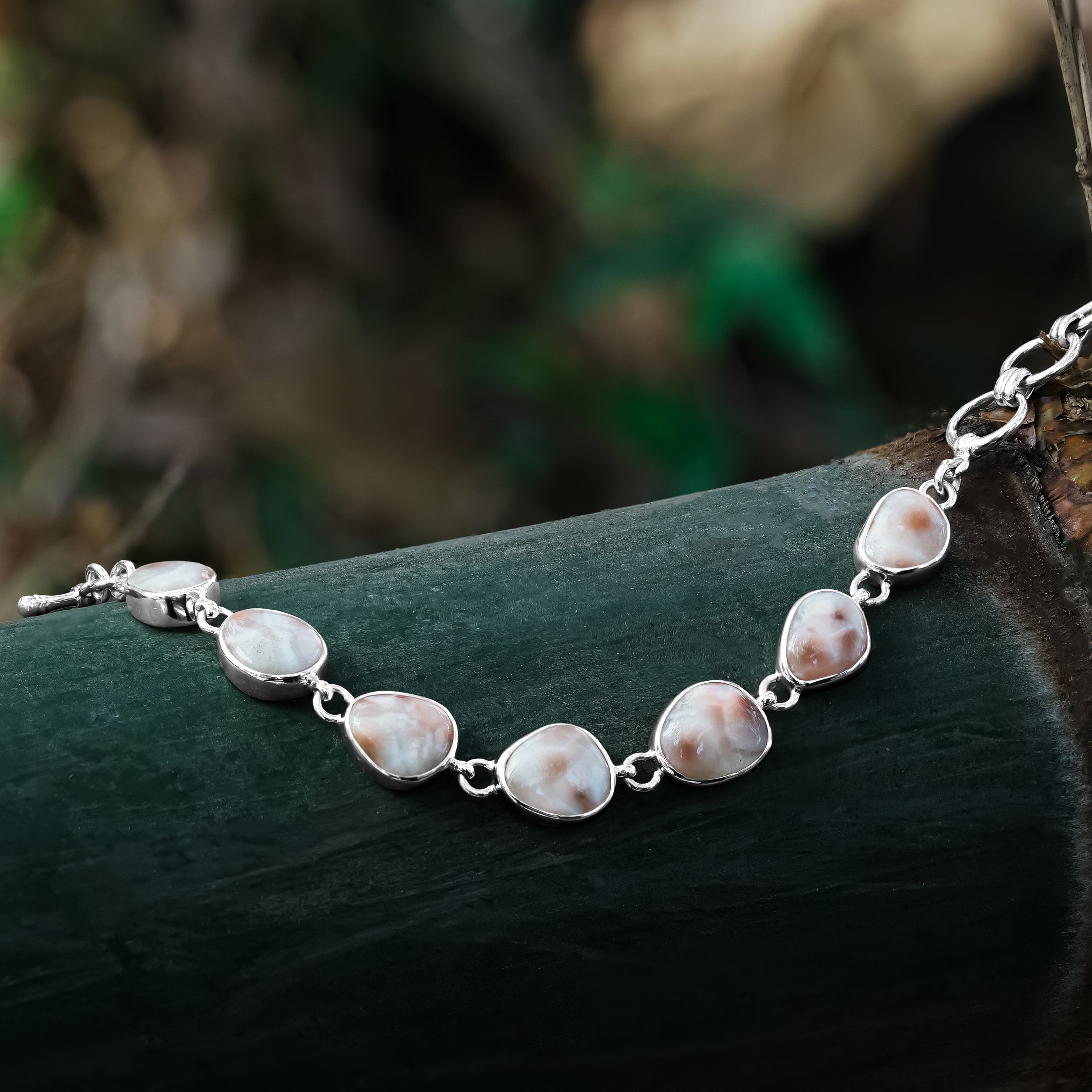 Starborn Pink Natrolite Freeform Bracelet in Sterling Silver