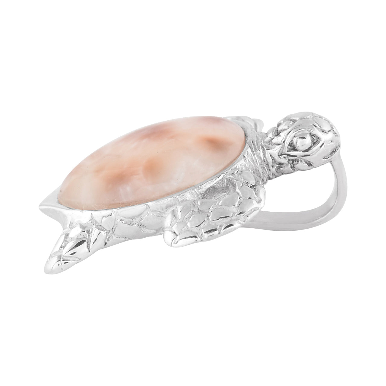 side detail Pink Natrolite Turtle pendant