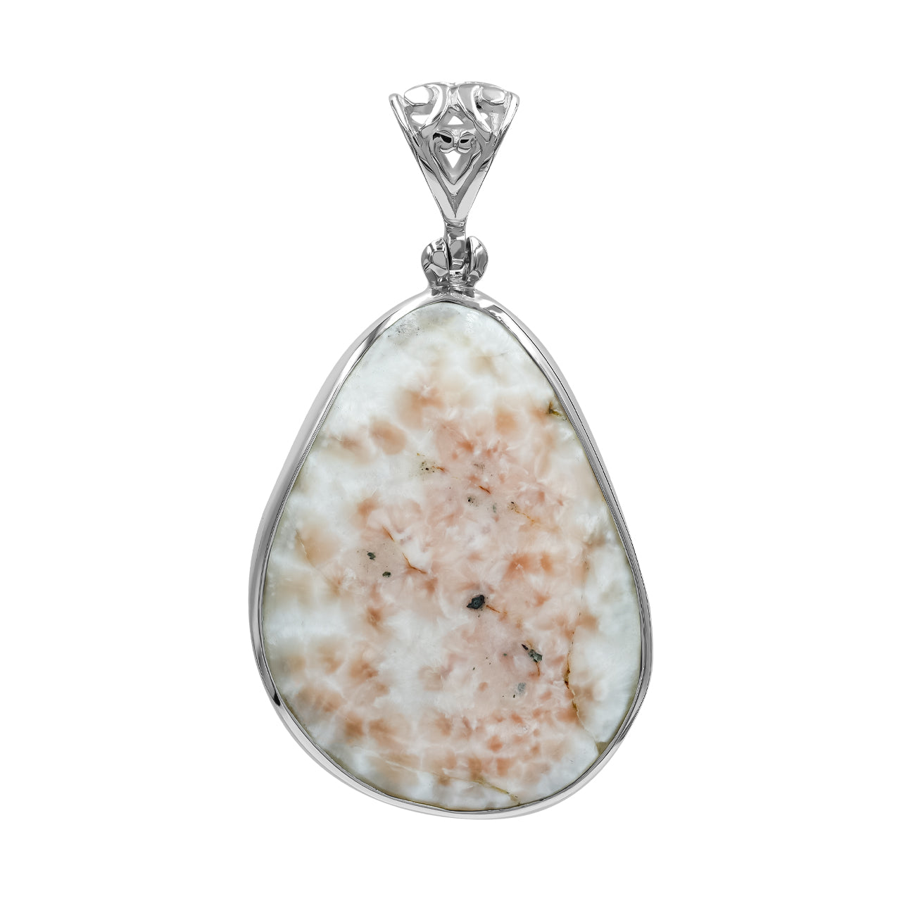Colgante de forma libre de natrolita rosa Starborn en plata de ley fina