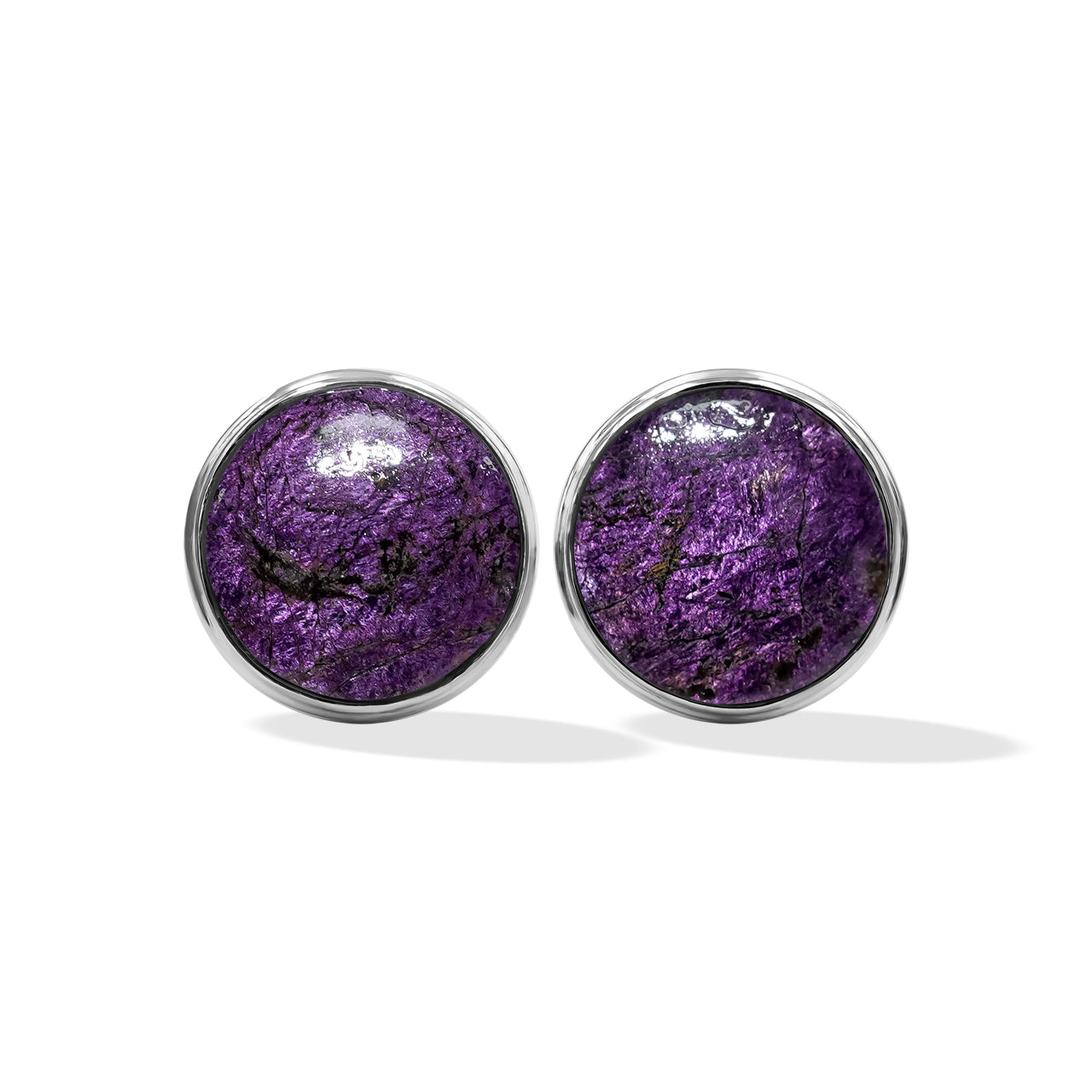 Starborn Purpurite Round Cabochon Double Bezel Post Earrings in Sterling Silver