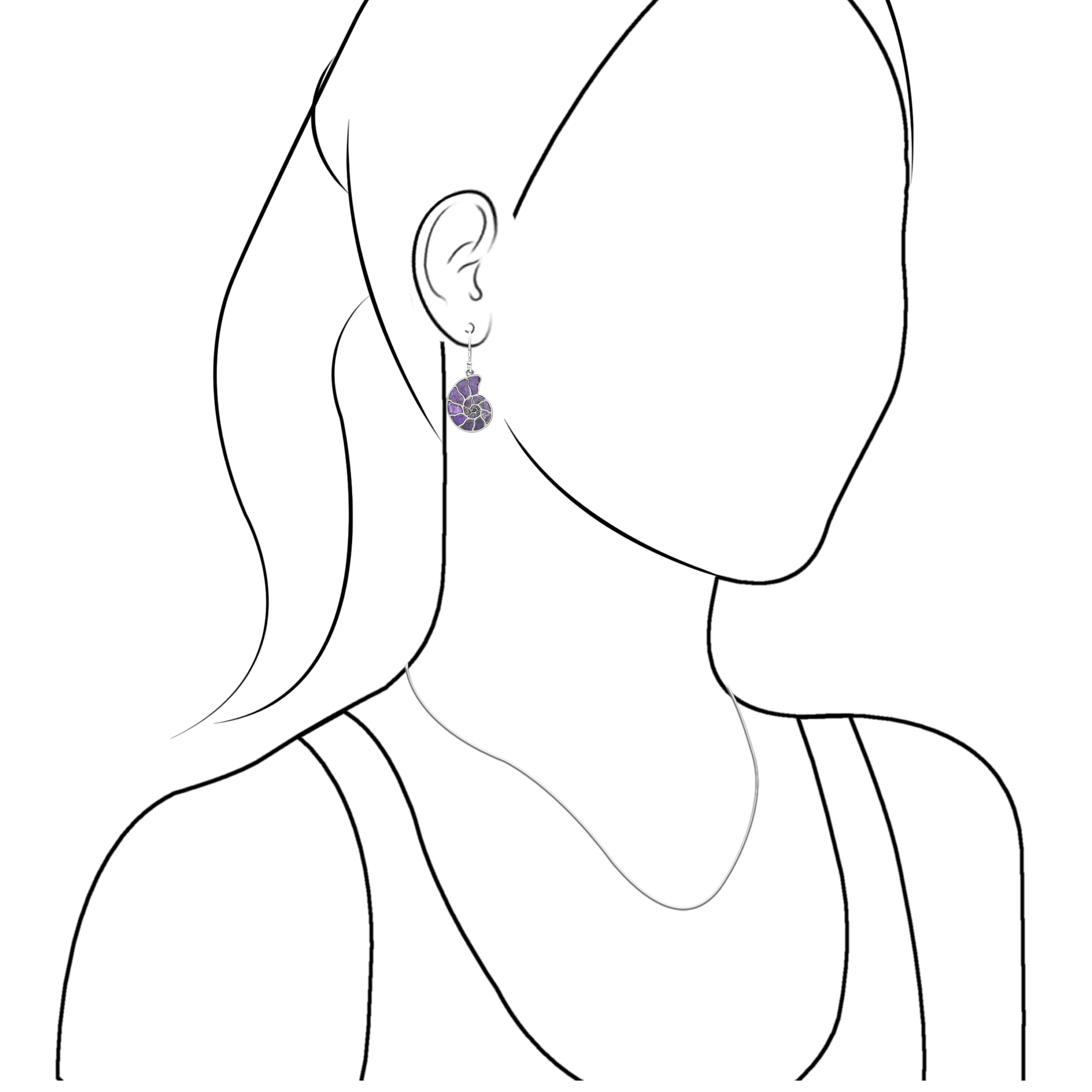 Starborn Nautilus Ammonite with Purpurite Inlay Earring in Sterling Silver - Large