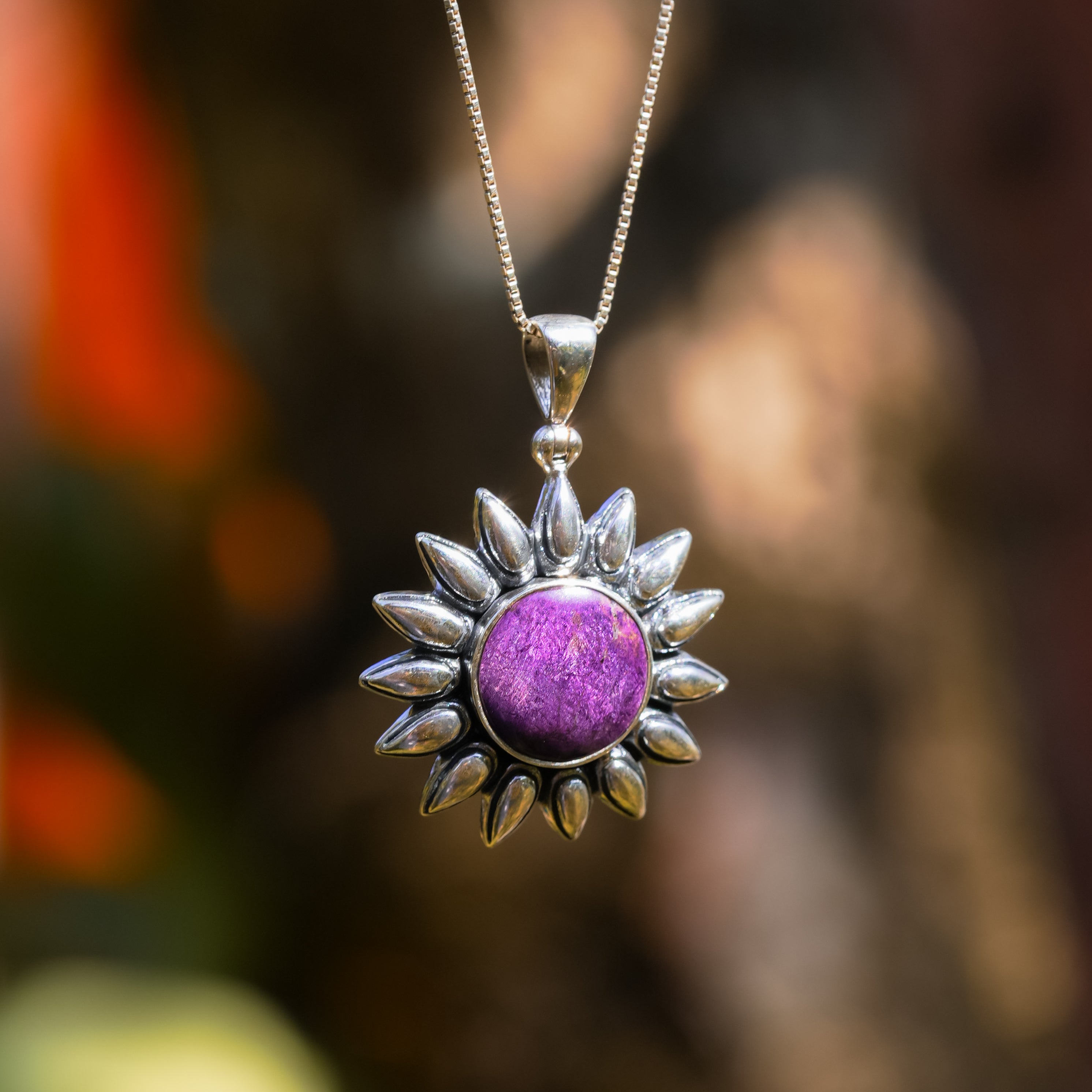 Starborn Purpurite Sunflower Pendant in Sterling Silver