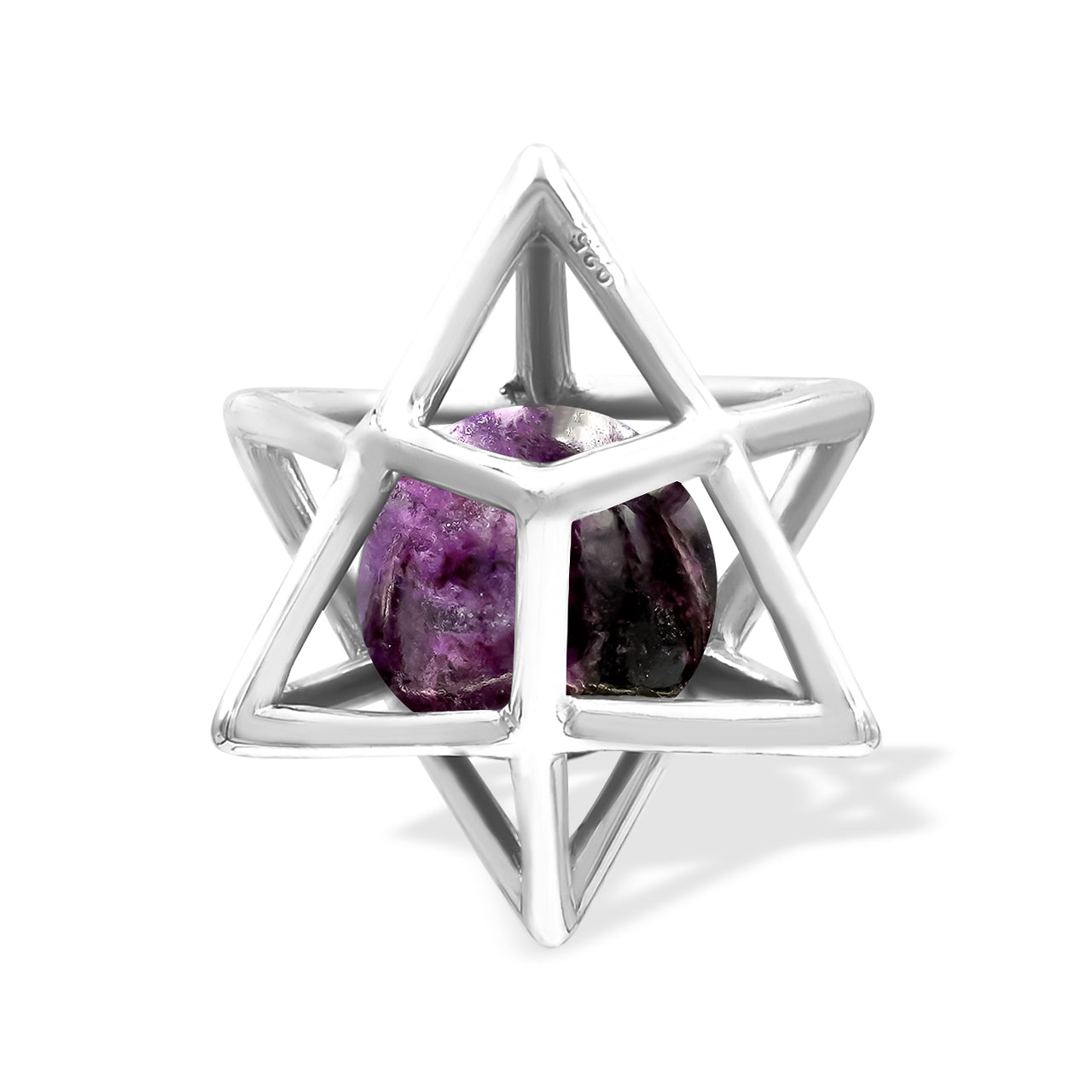 Colgante de esfera de 12 mm con piedras preciosas de jaula grande Starborn Merkabah en plata de ley