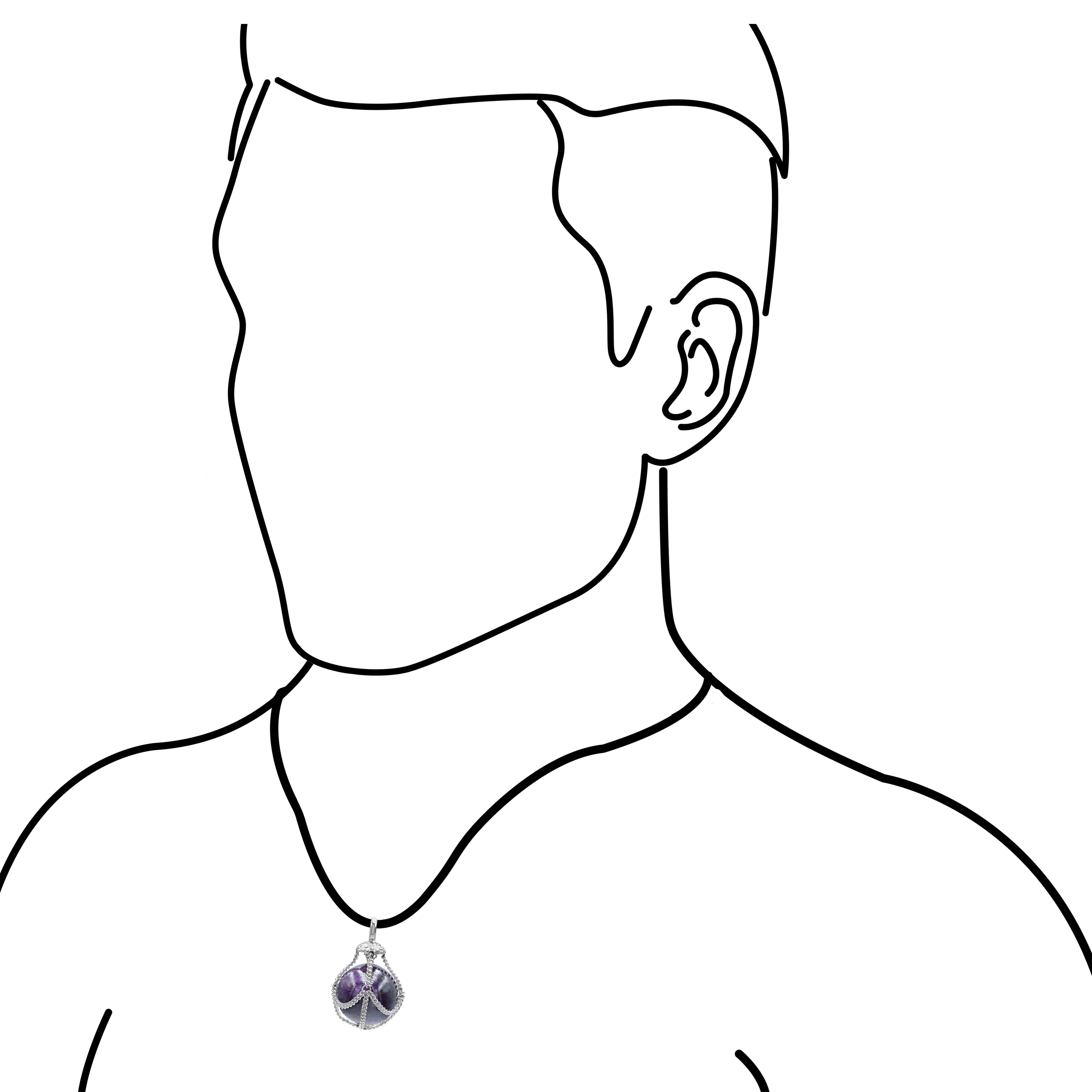 Starborn Purpurite Gemstone Sphere in Basket Pendant in Sterling Silver