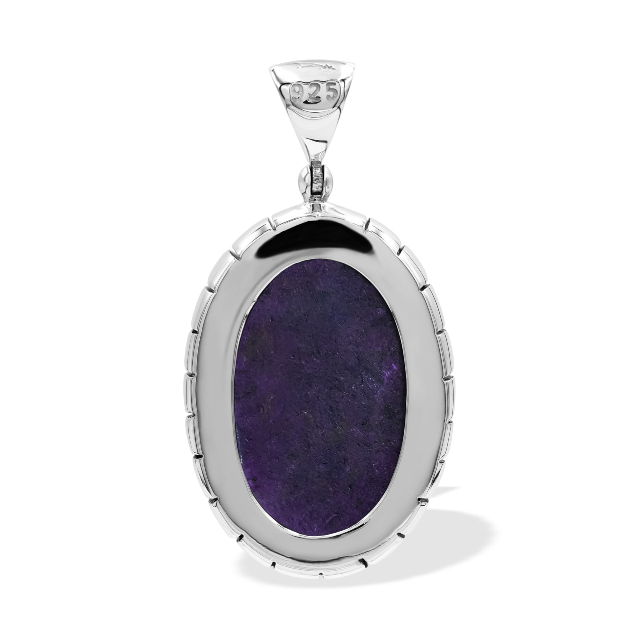 Starborn Purpurite Oval Pendant Featuring Striped Accent Bezel in Sterling Silver
