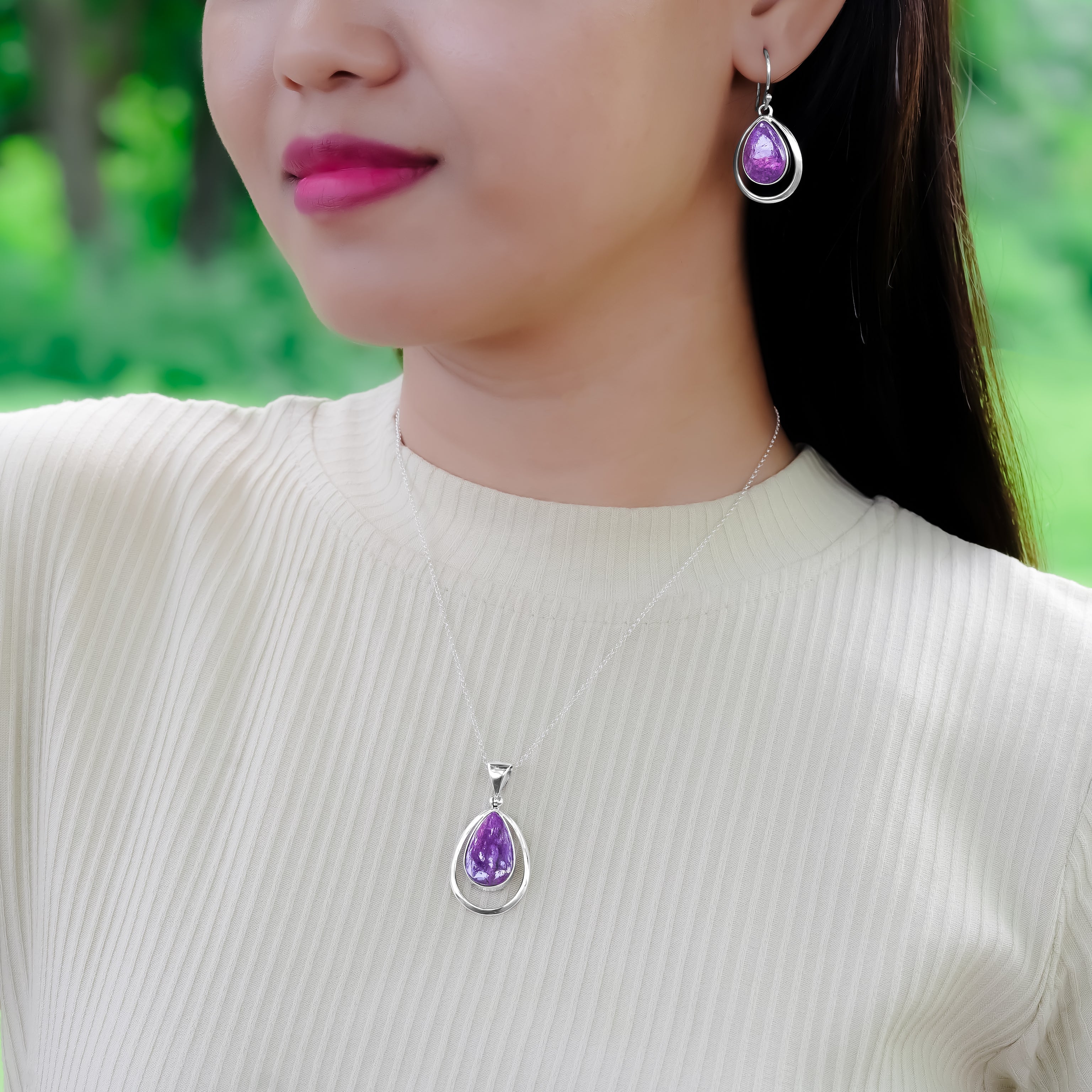 Starborn Purpurite Pendant and Earrings Set in Sterling Silver