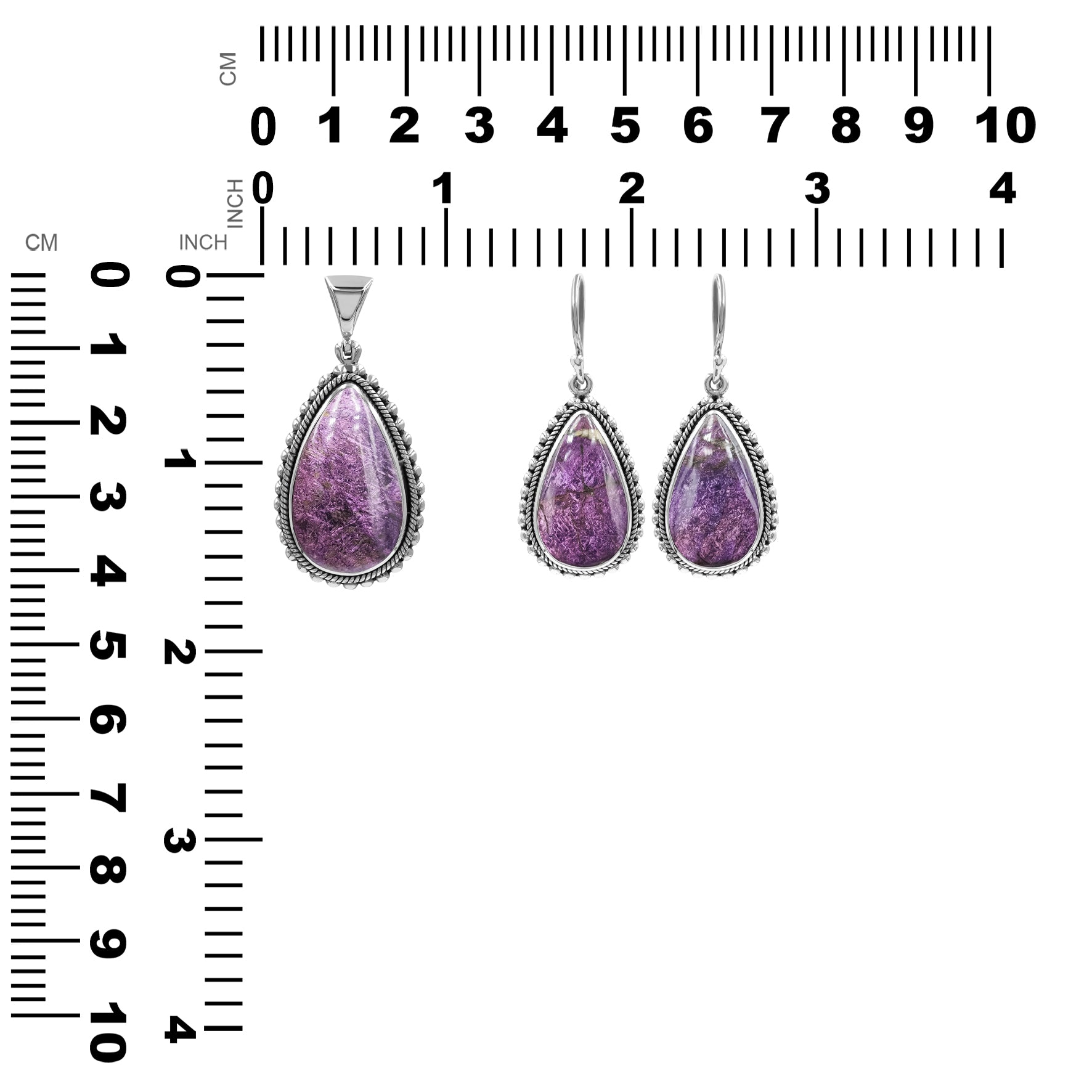 Starborn Purpurite Pendant and Earring Set in Sterling Silver - Pear Shaped