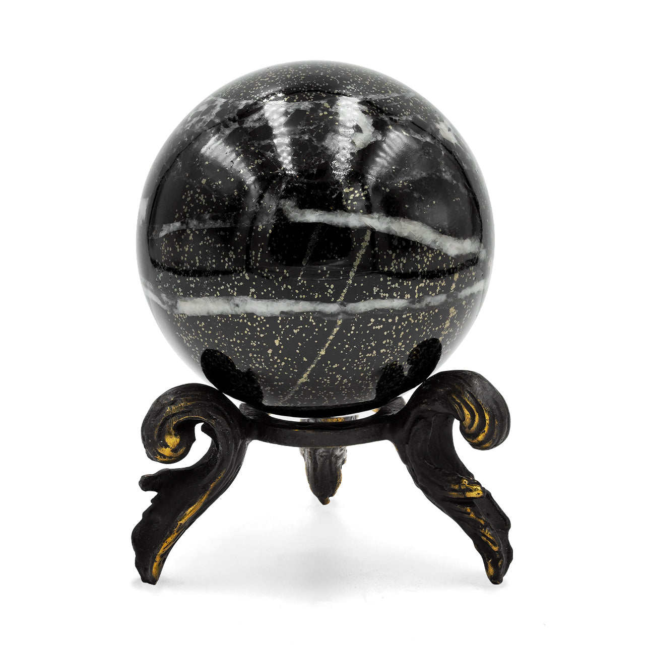 Esfera de exhibición de pirita Starborn Schiefer con soporte de latón