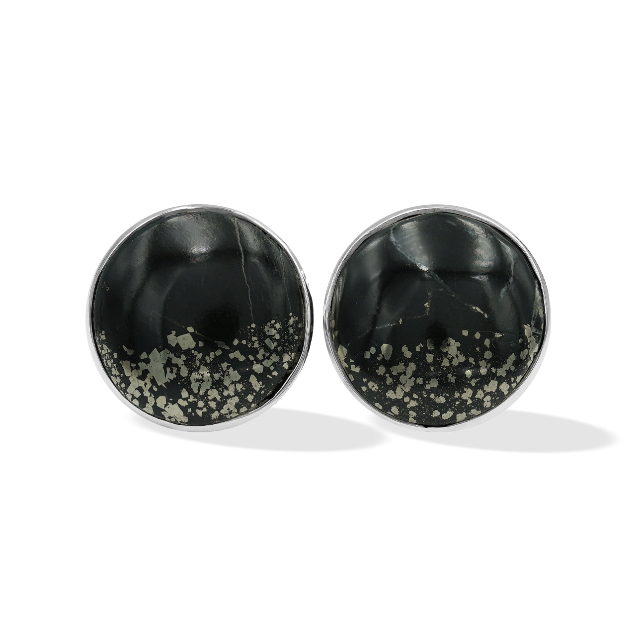 Aretes con poste redondo de esquisto y pirita Starborn en plata de ley