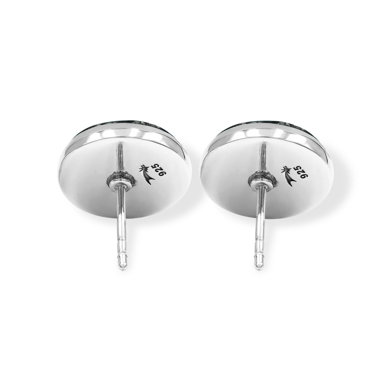 Aretes con poste redondo de esquisto y pirita Starborn en plata de ley