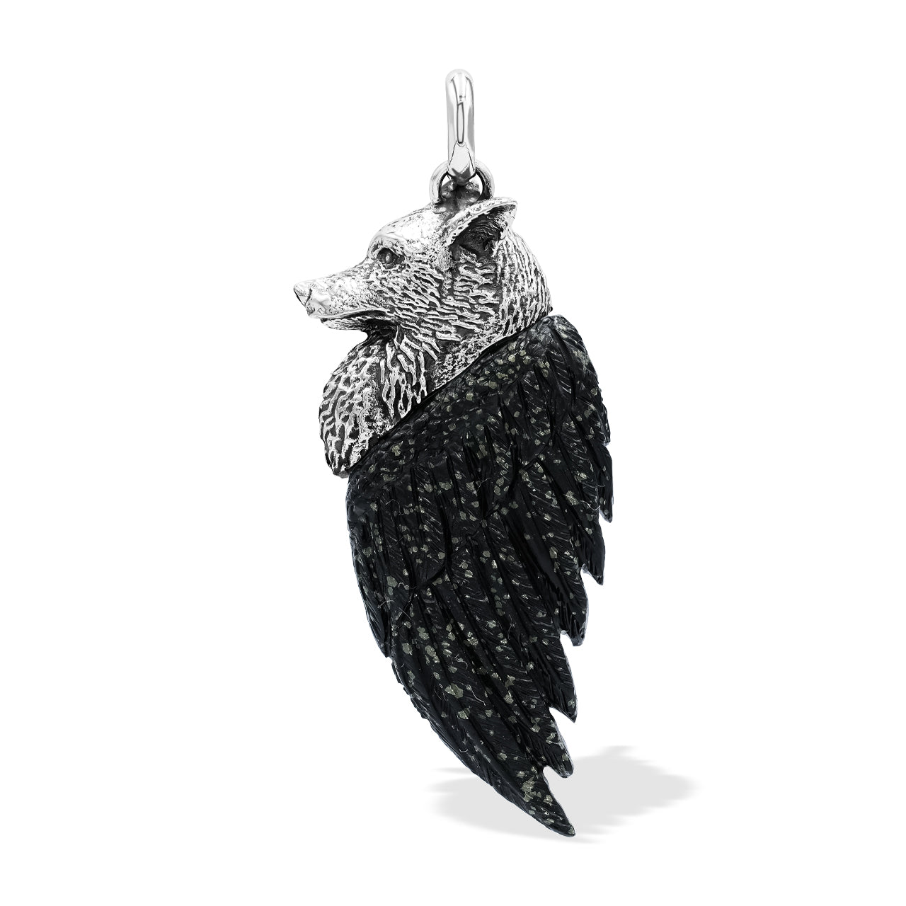 Starborn Carved Gemstones Winged Wolf Style Pendant in Sterling Silver