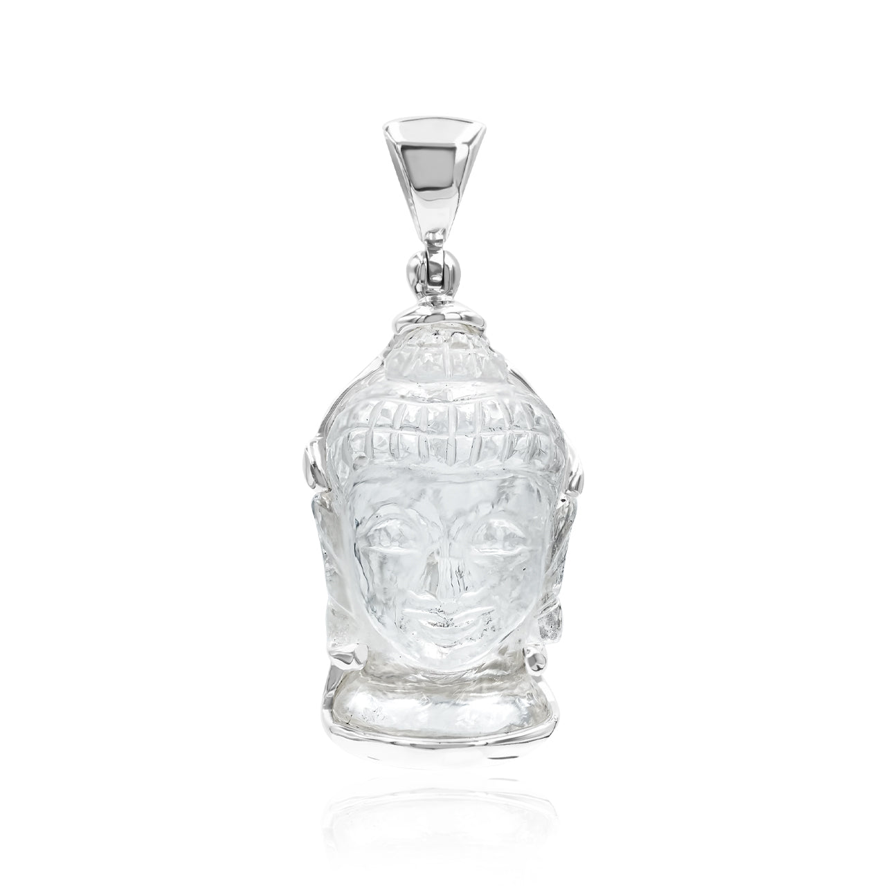 Starborn Carved Quartz Buddha Head Pendant in Sterling Silver