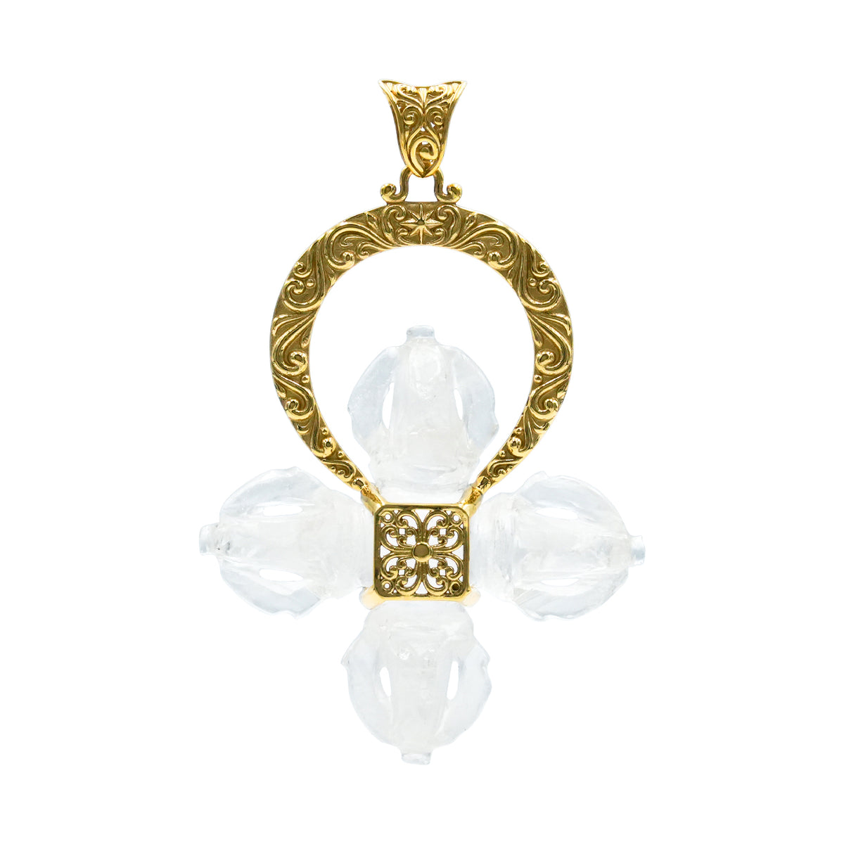 Starborn Carved Quartz Phurba Pendant in Filigree Style Sterling Silver