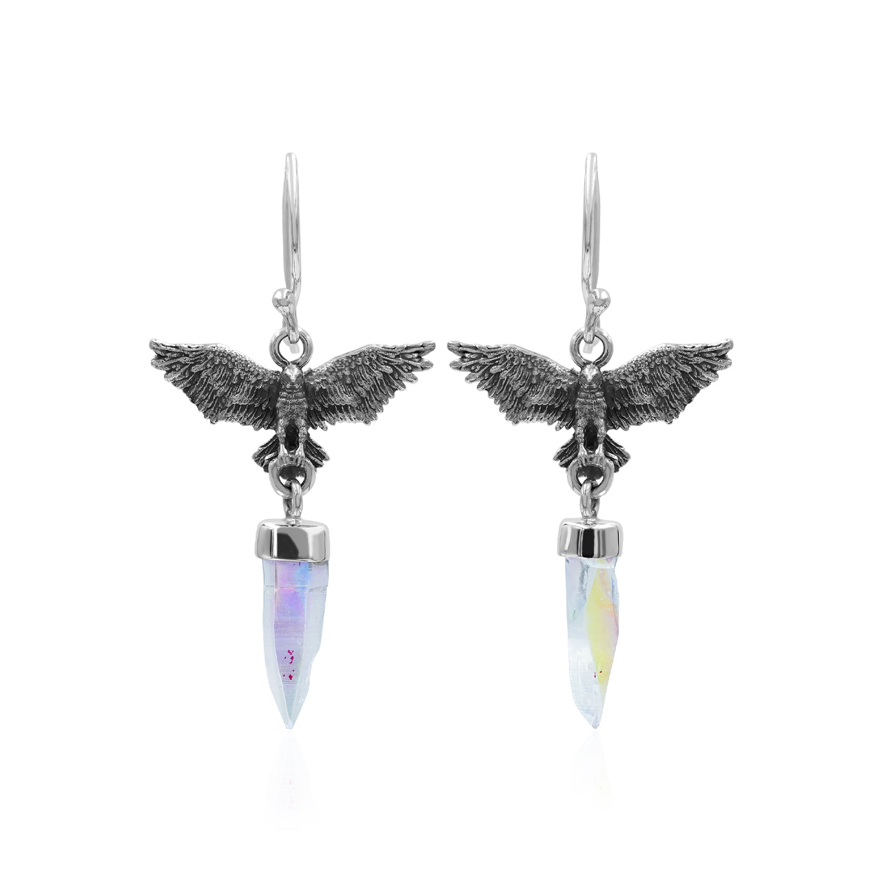 Starborn Angel Aura Quartz Crystal in Sterling Silver Eagle Earrings