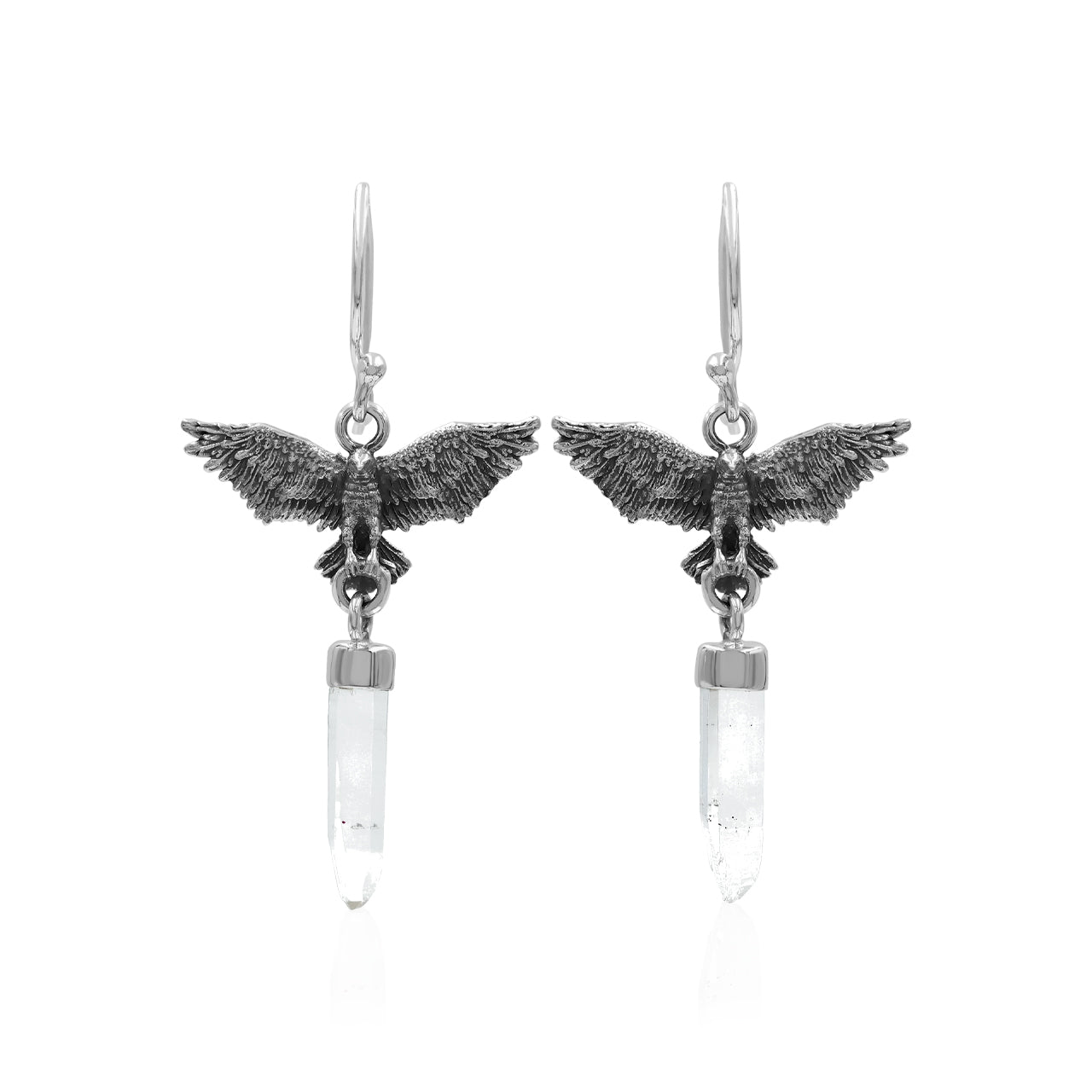Starborn Quartz Crystal in Sterling Silver Eagle Earrings