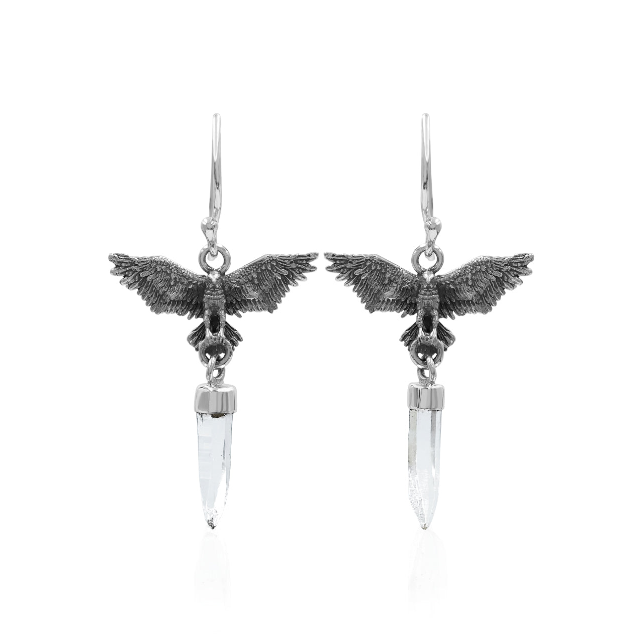 Starborn Quartz Crystal in Sterling Silver Eagle Earrings