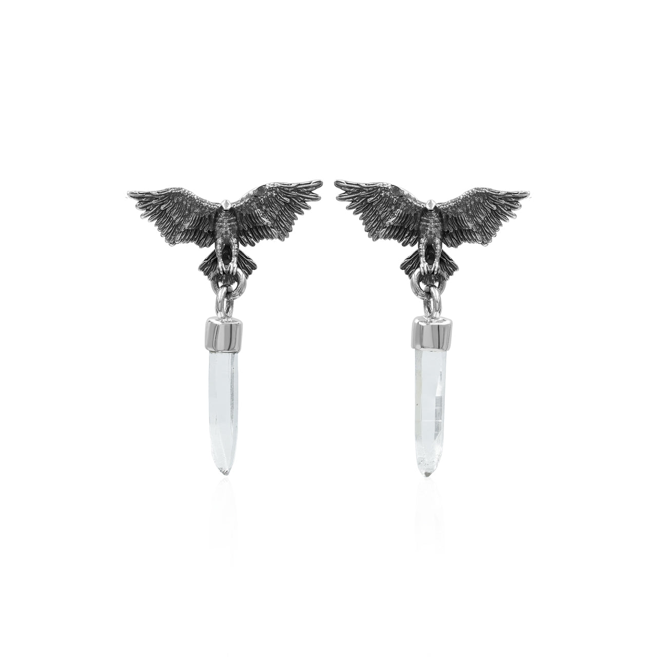 Starborn Quartz Crystal in Sterling Silver Eagle Earrings