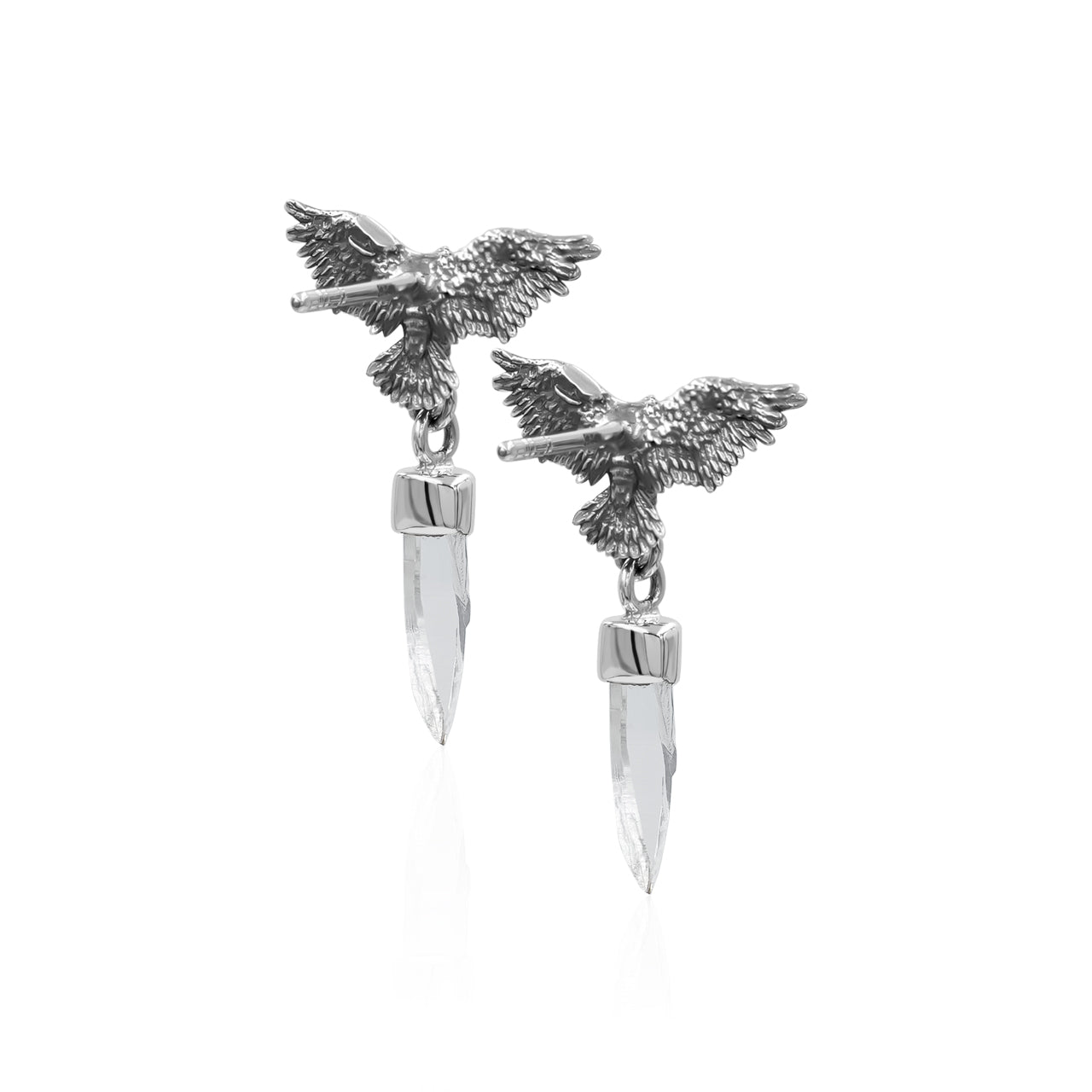 Starborn Quartz Crystal in Sterling Silver Eagle Earrings