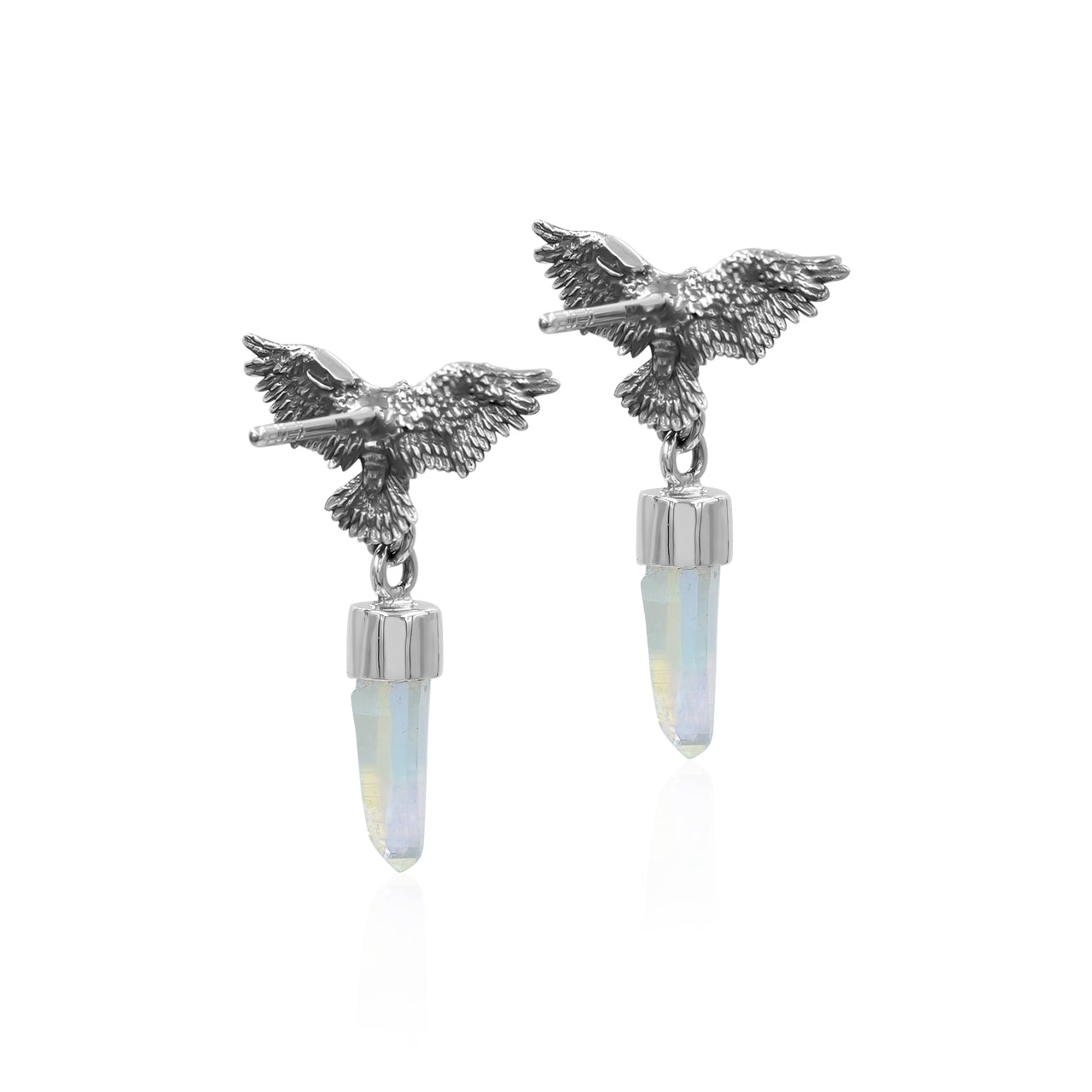 Starborn Angel Aura Quartz Crystal in Sterling Silver Eagle Earrings