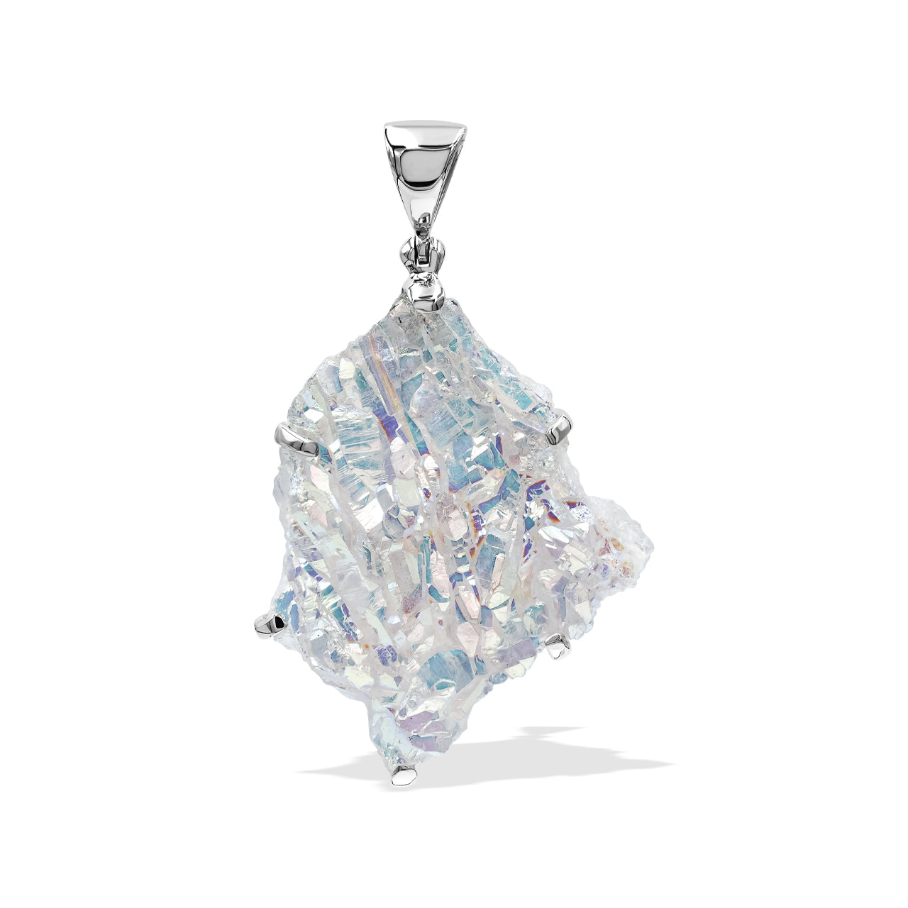 Starborn Angel Aura Quarzkristall Krappenfassung Anhänger in Sterling Silber