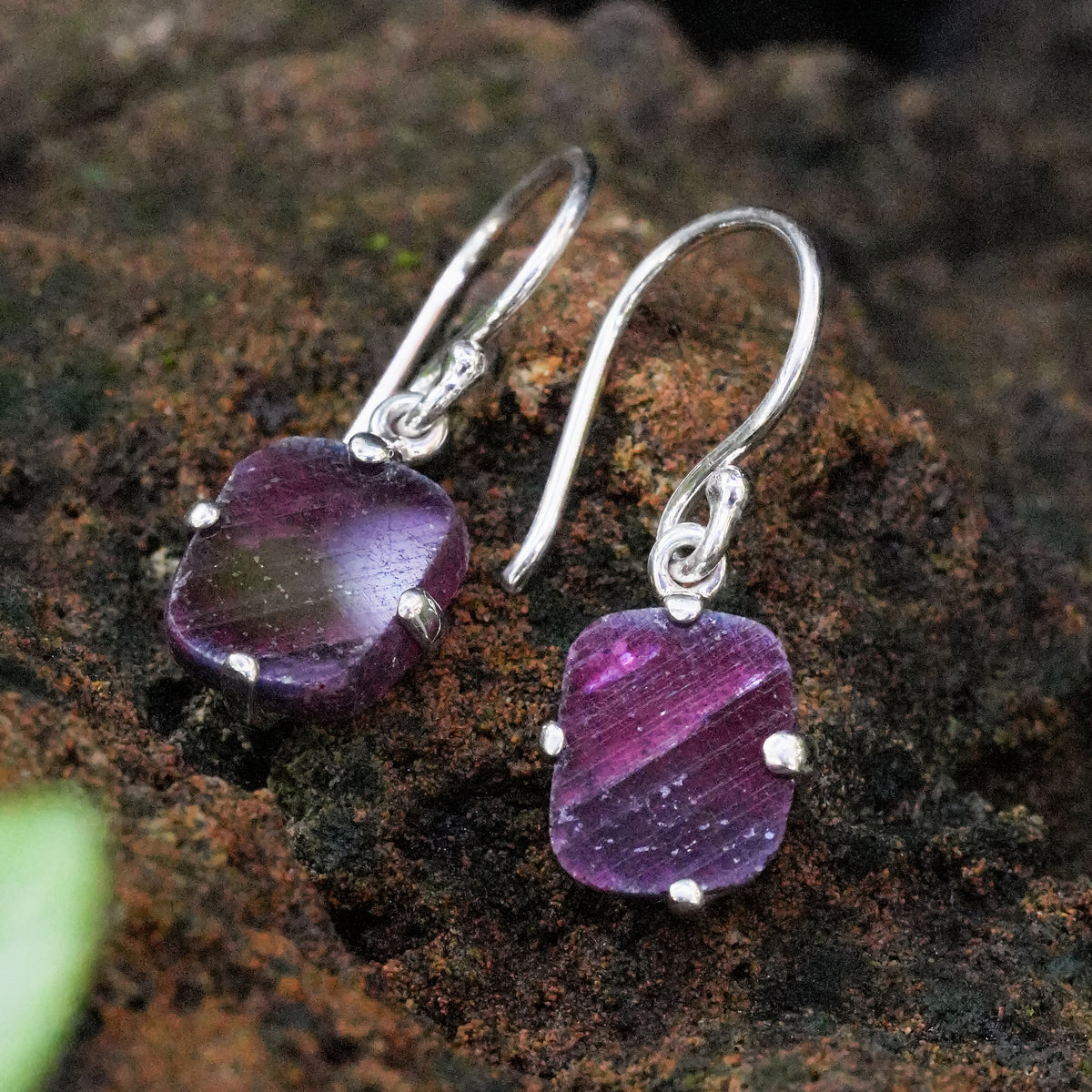 Starborn Ruby Slice Drop Earrings in Sterling Silver