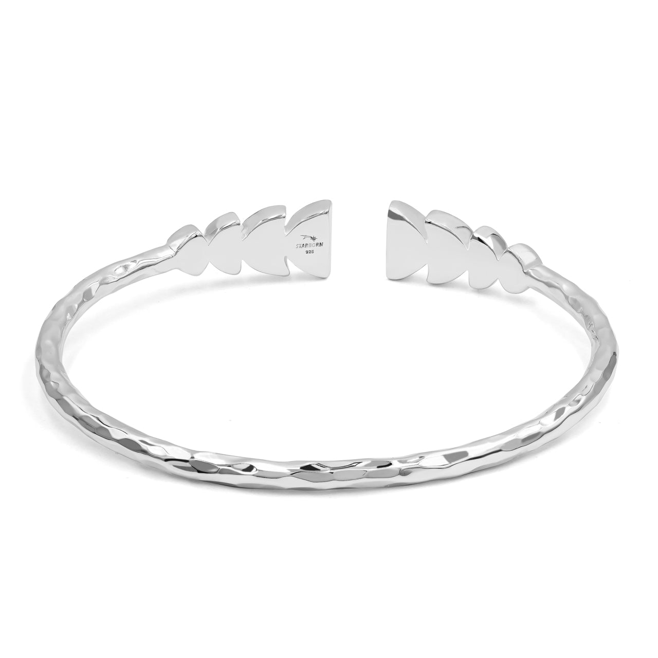 Starborn Coral with Partial Lunar Eclipse Design Open Bangle Bracelet in Sterling Silver